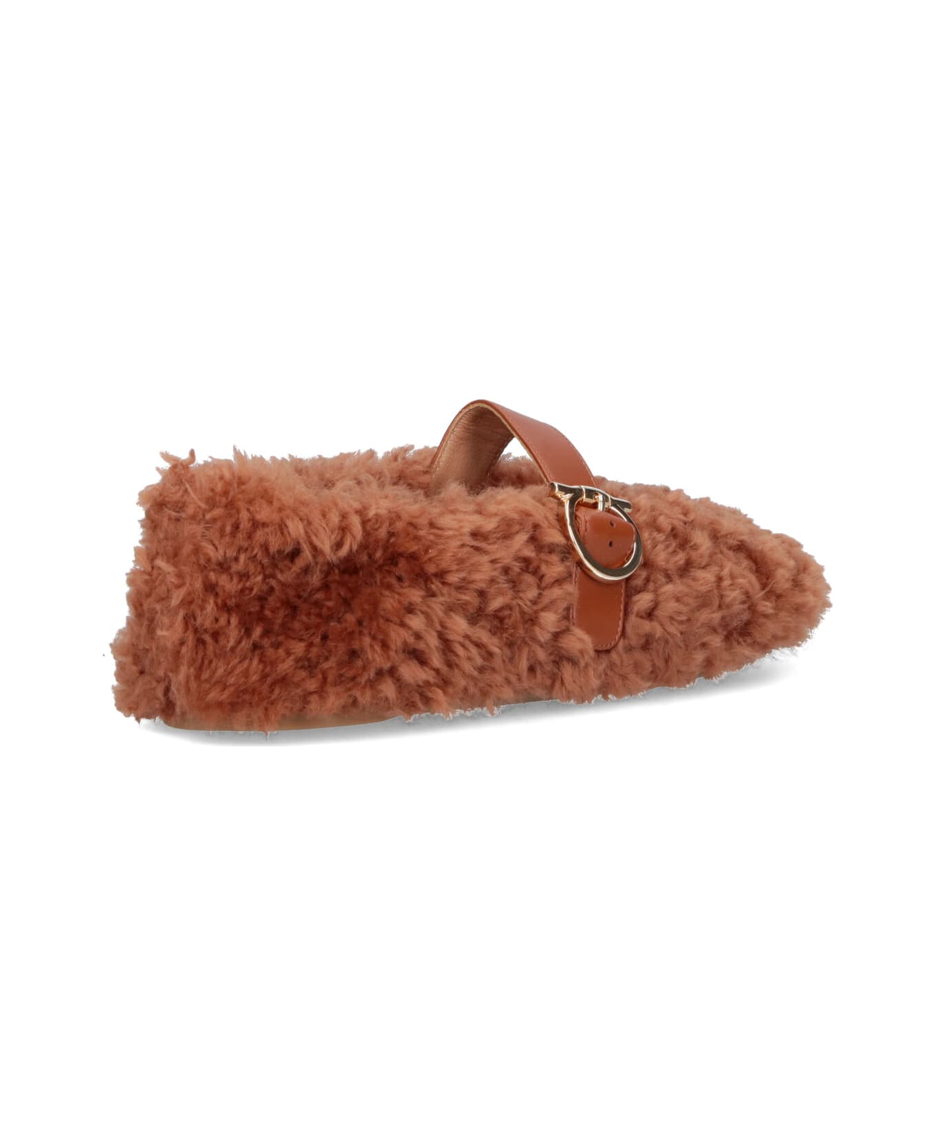 Ferragamo 
gancini
 Shearling Ballet Flats - Brown