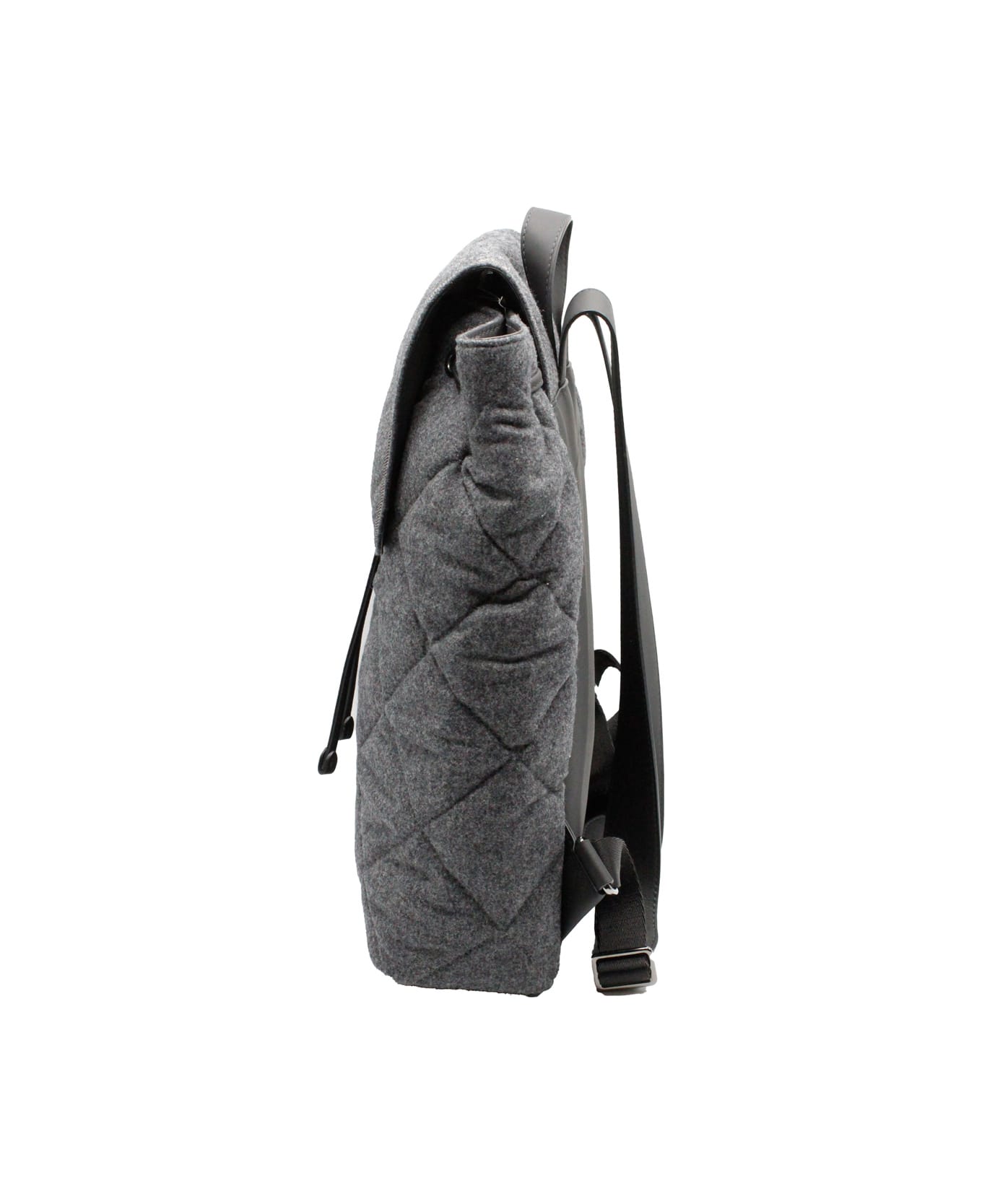 Brunello Cucinelli Backpack With Diamond Pattern In Wool And Leather Embellished With Rows Of Jewels - Grey バックパック