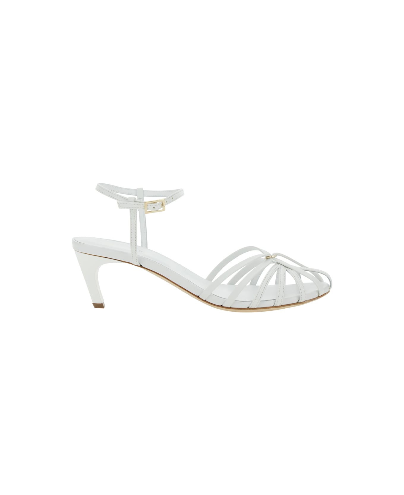 SEMICOUTURE White Heeled Sandals With Cage Design In Leather Woman - White