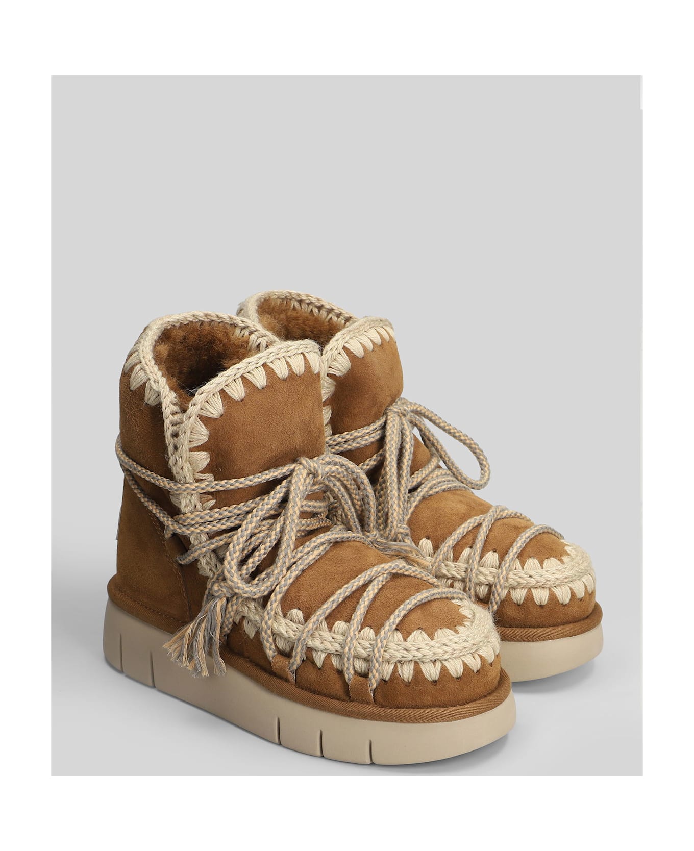 Mou Bounce Boot Scoubied High Heels Ankle Boots In Brown Suede - brown