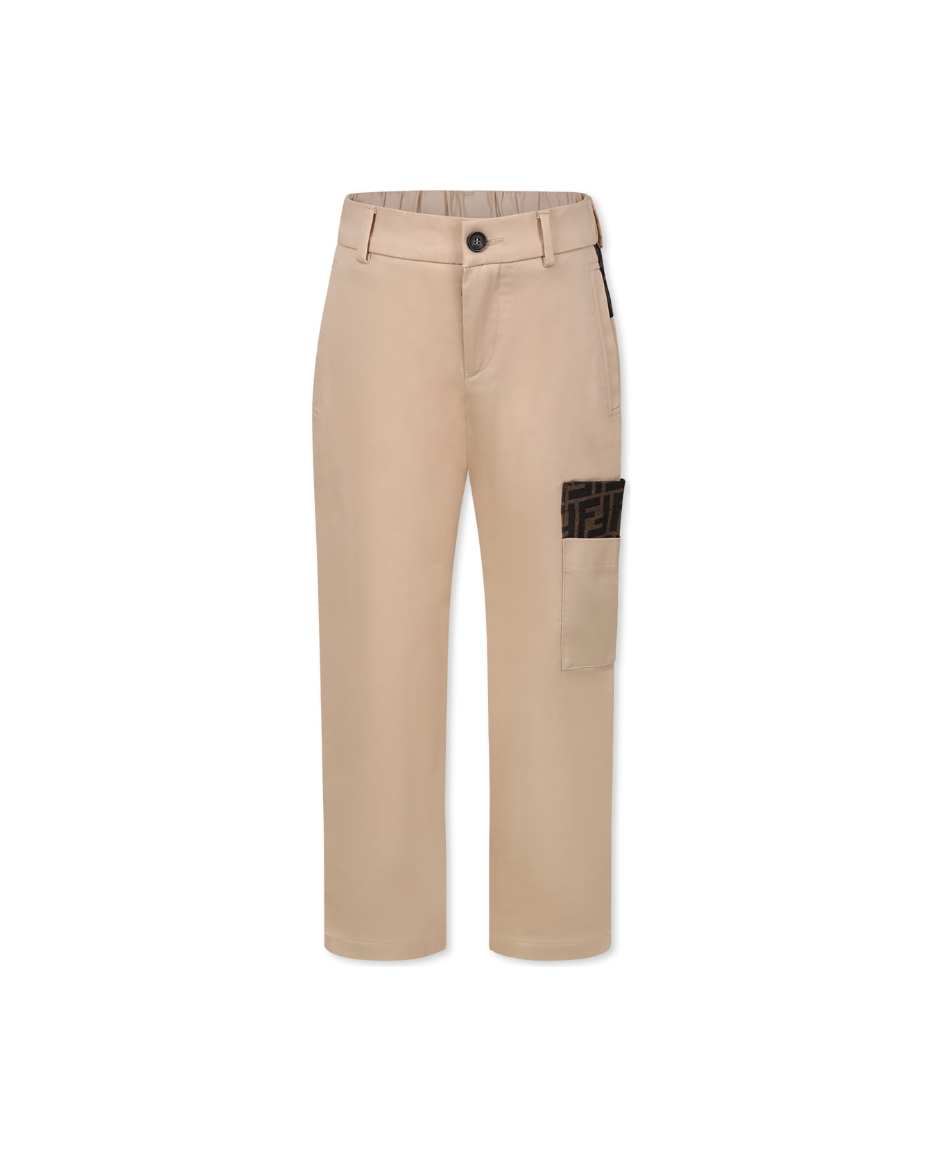 Fendi Beige Trousers For Boy With Ff - Beige