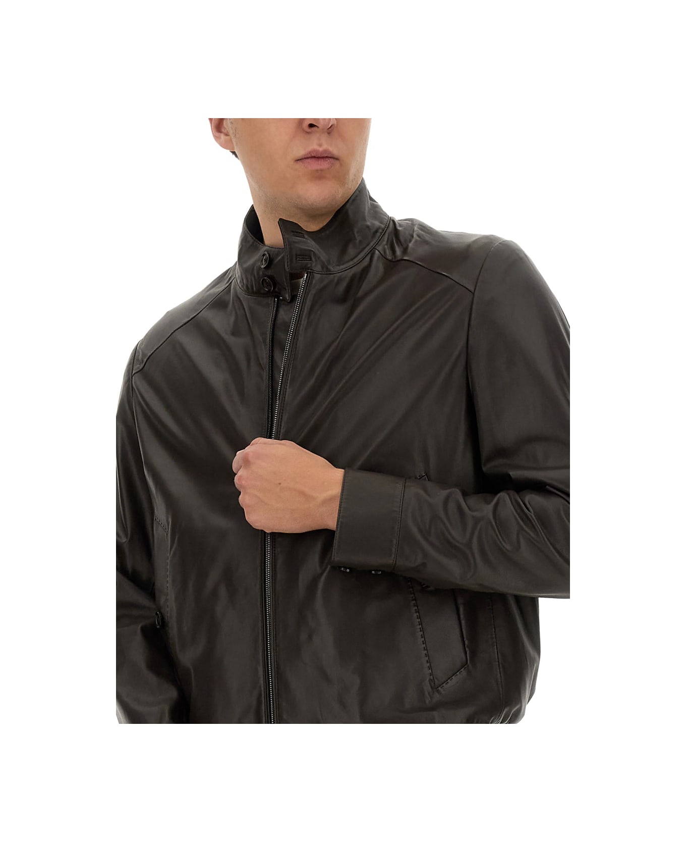 Hugo Boss Leather Jacket - BROWN