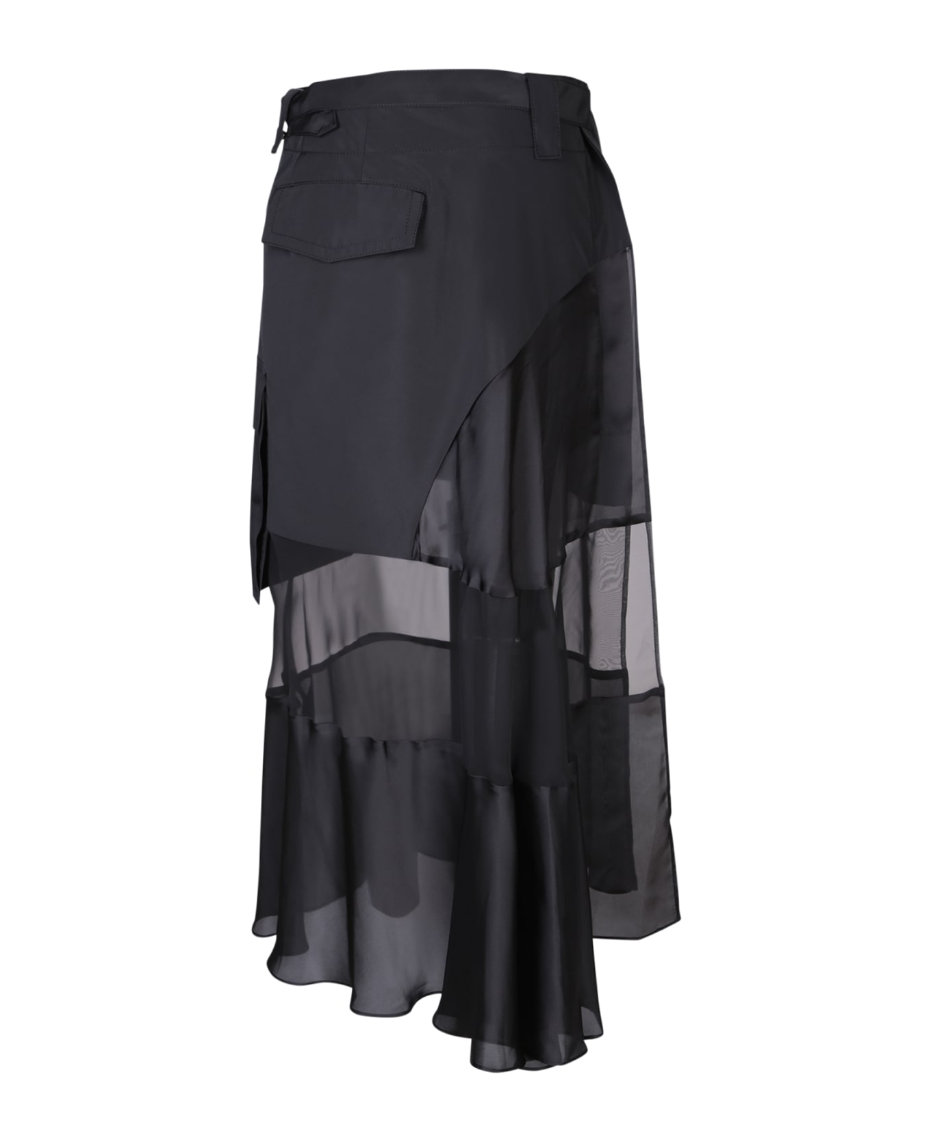 Sacai Black Fabric Combo Midi Skirt - Black