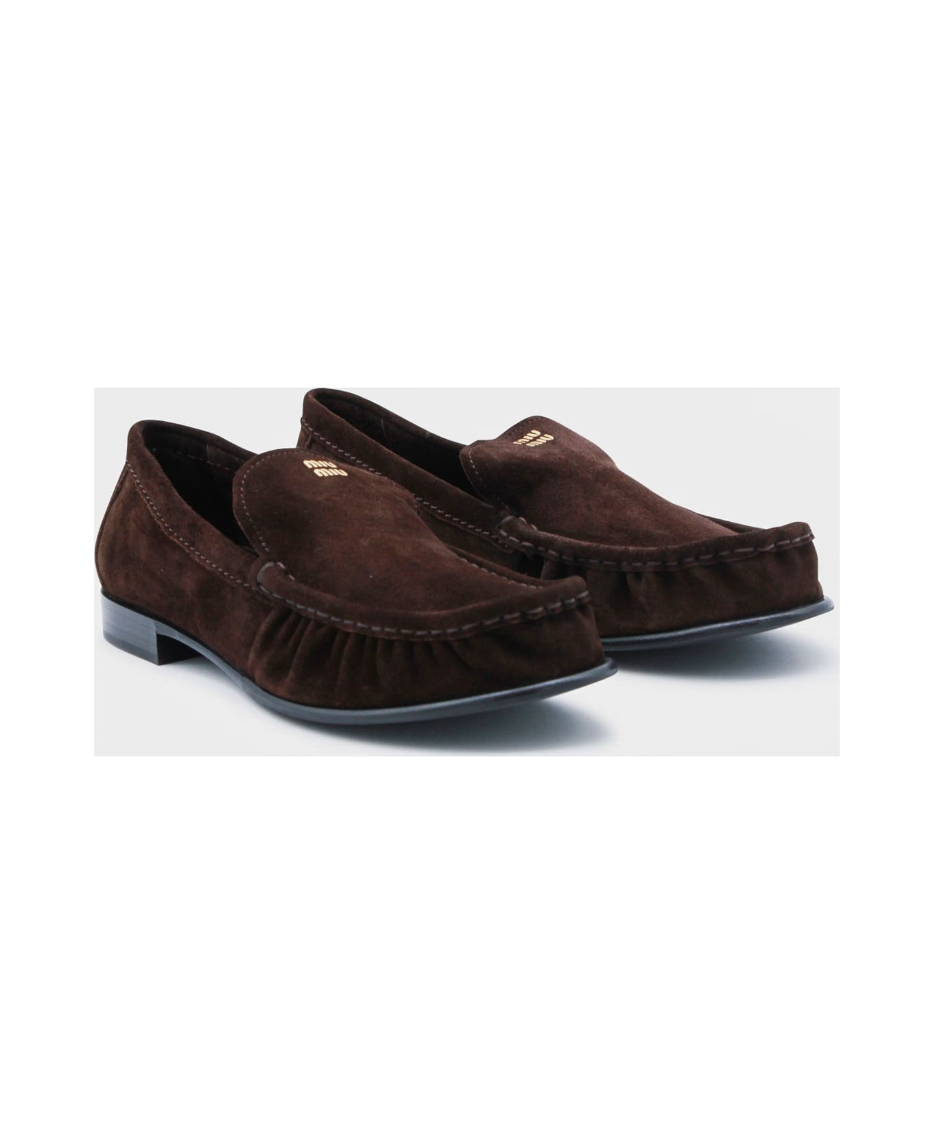 Miu Miu Dark Brown Leather Loafers - Brown