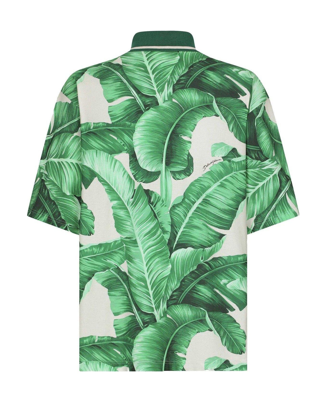 Dolce & Gabbana Banana Tree Printed Oversize Polo Shirt - GREEN/NEUTRALS