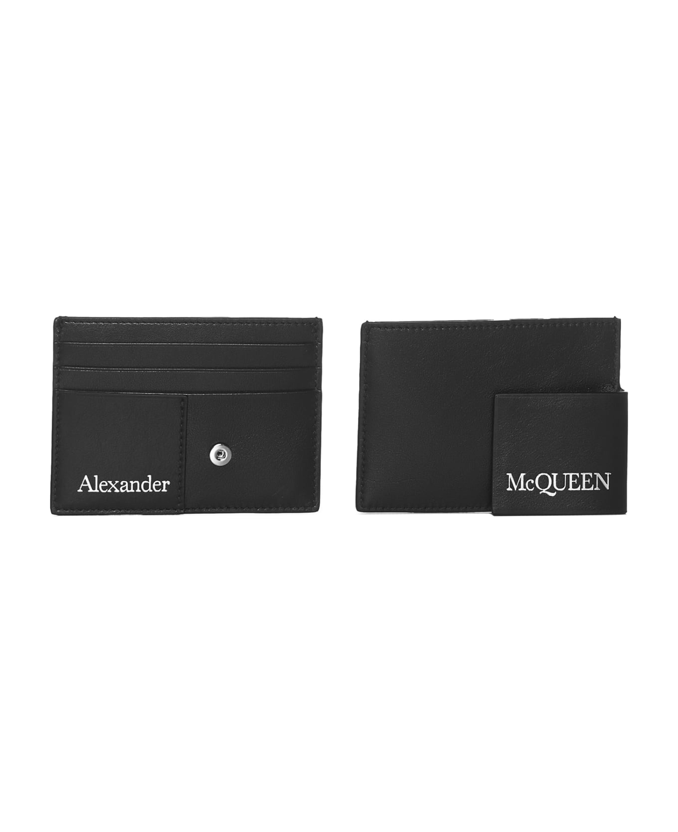Alexander McQueen Double Card Holder In Black Leather With Logo - Nero