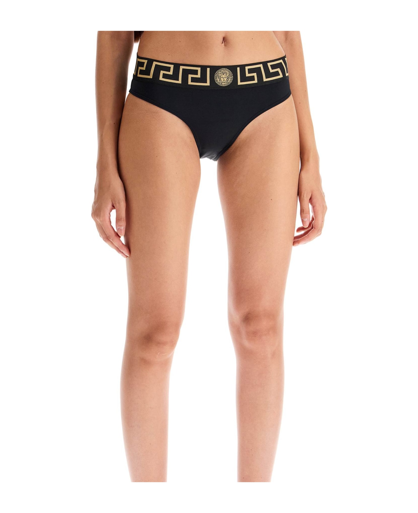 Versace Bikini Bottom With Greek Border - BLACK (Black)