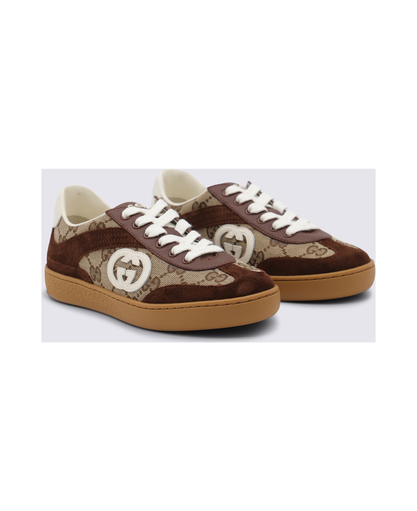 Gucci Beige Leather Sneakers - Beige ebony