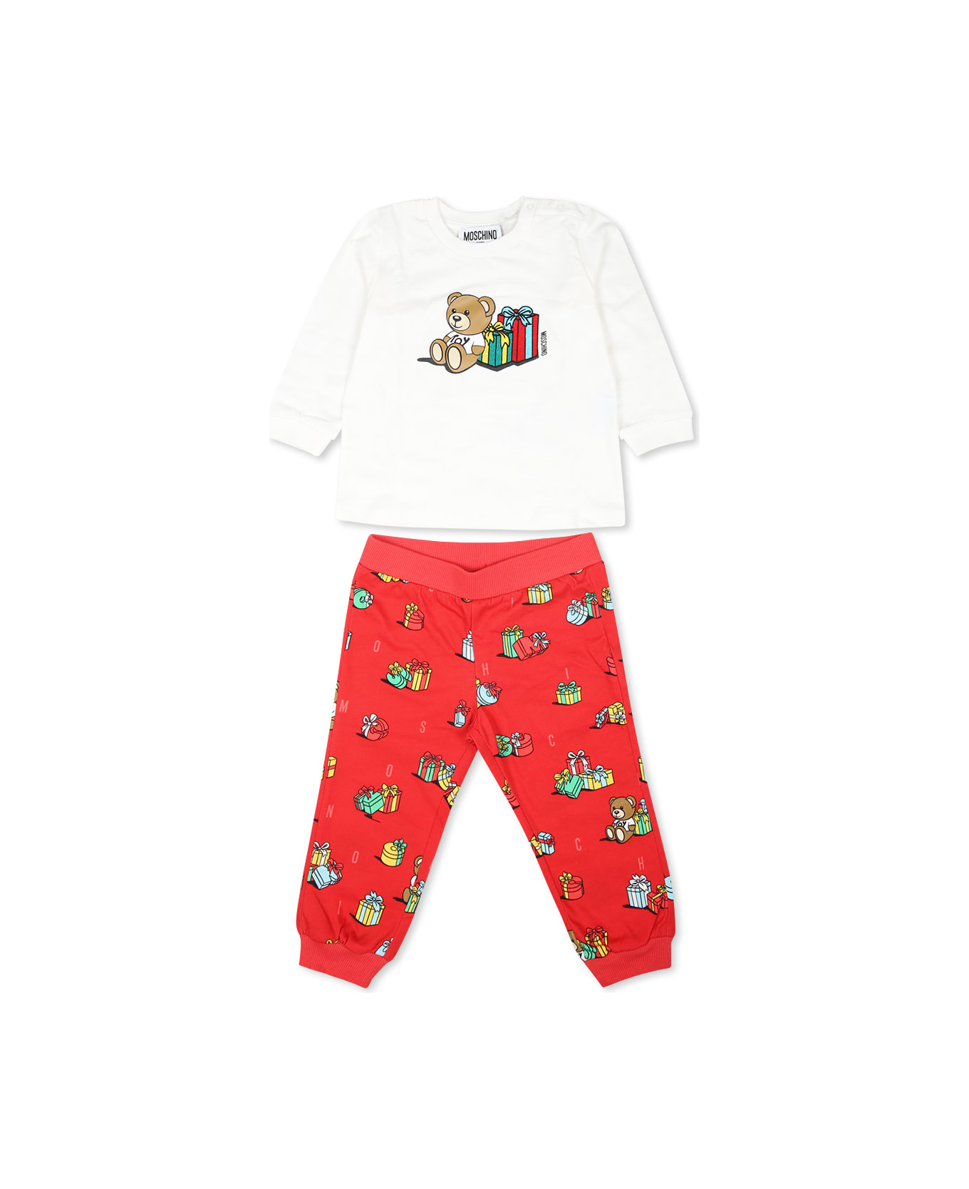 Moschino Red Suit For Babykids With Teddy Bear And Gift - Red
