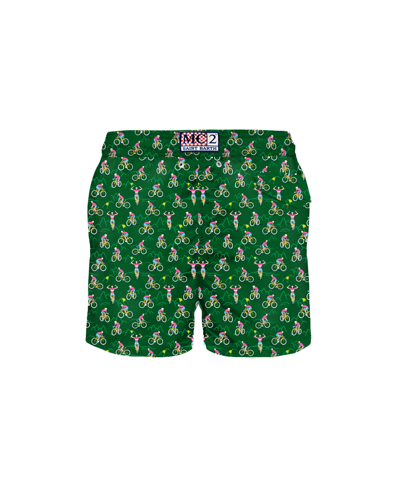 MC2 Saint Barth Man Light Fabric Swim Shorts With Cyclist Print - GREEN