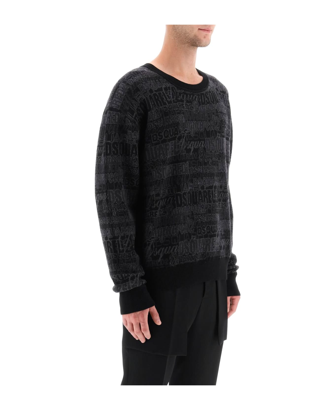 Dsquared2 Sweater With Logo Lettering Motif - BLACK GREY (Grey) ニットウェア