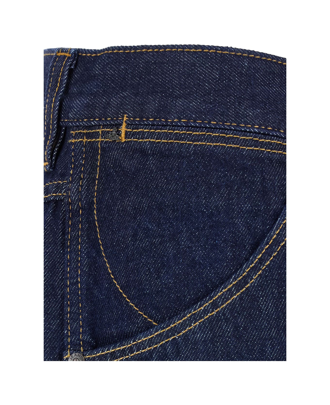 Vivienne Westwood Ranch Blue Wide Jeans With Orb Patch In Cotton Denim Man - DENIM