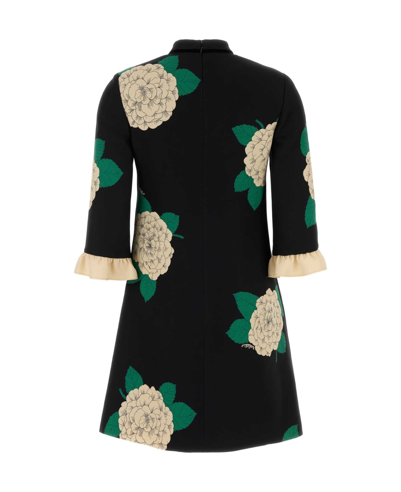 Valentino Garavani Printed Wool Blend Dress - NEROAVORIOVERDE