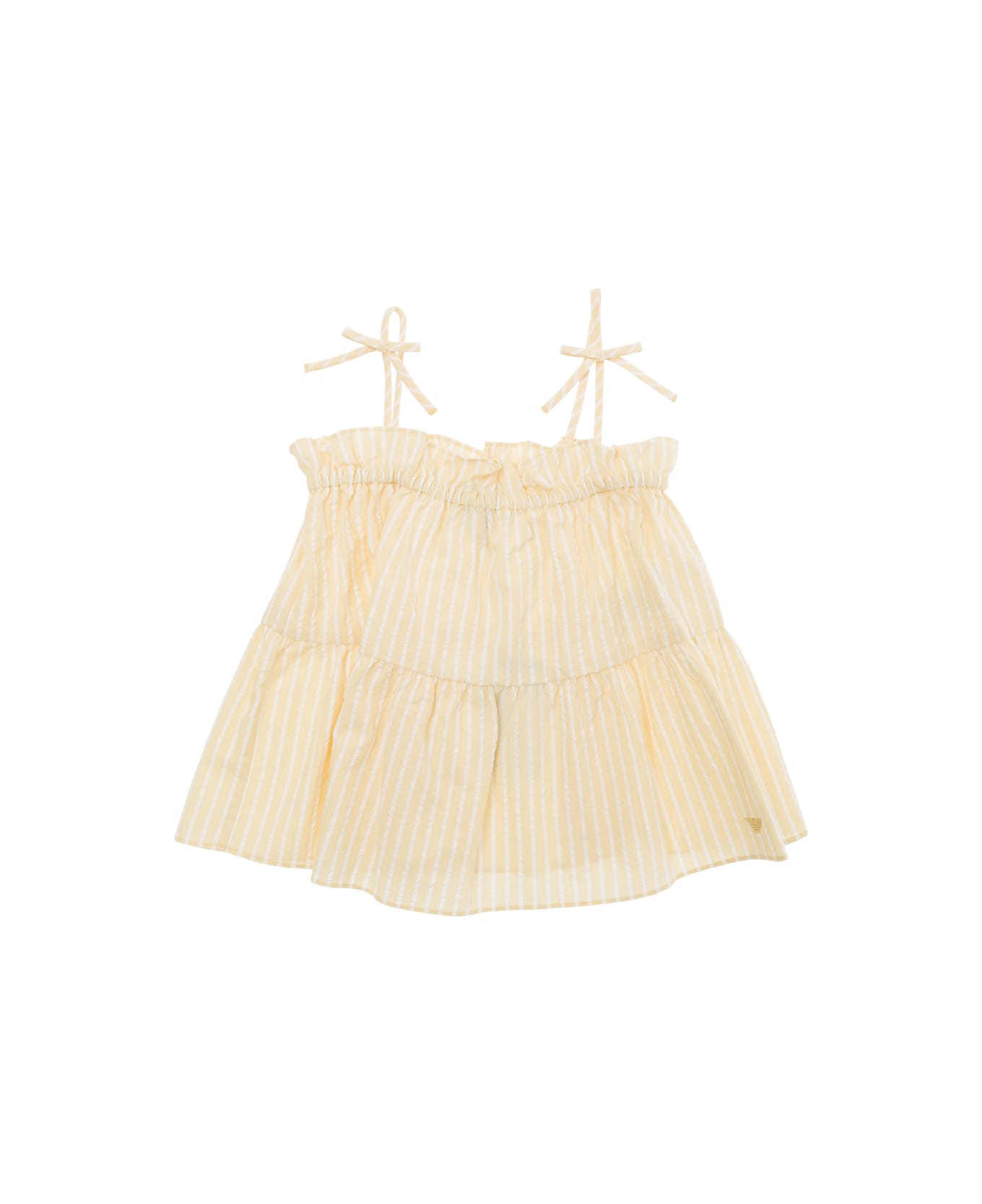 Emporio Armani Yellow Flounced Top With Straps In Cotton Girl - Yellow トップス