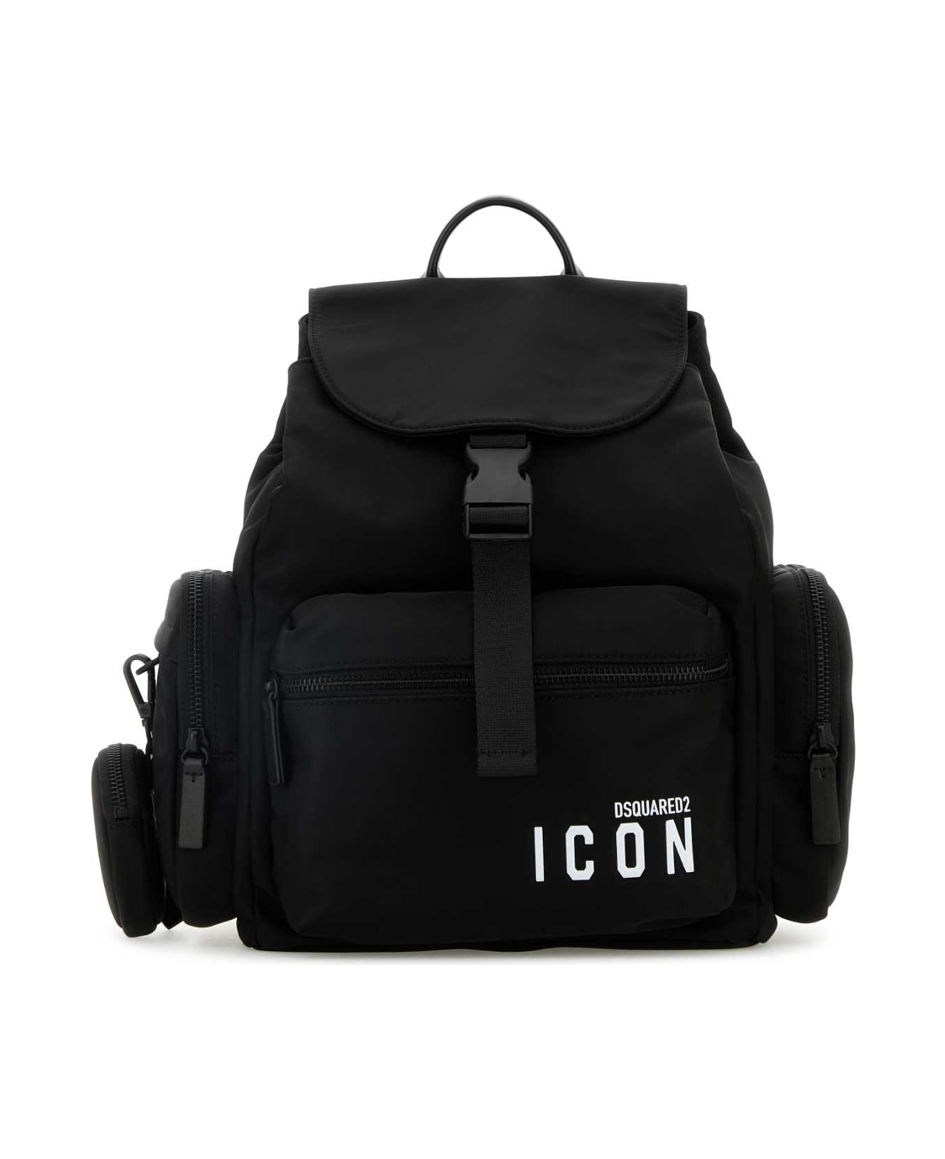Dsquared2 Black Nylon Be Icon Backpack - BLACKWHITE