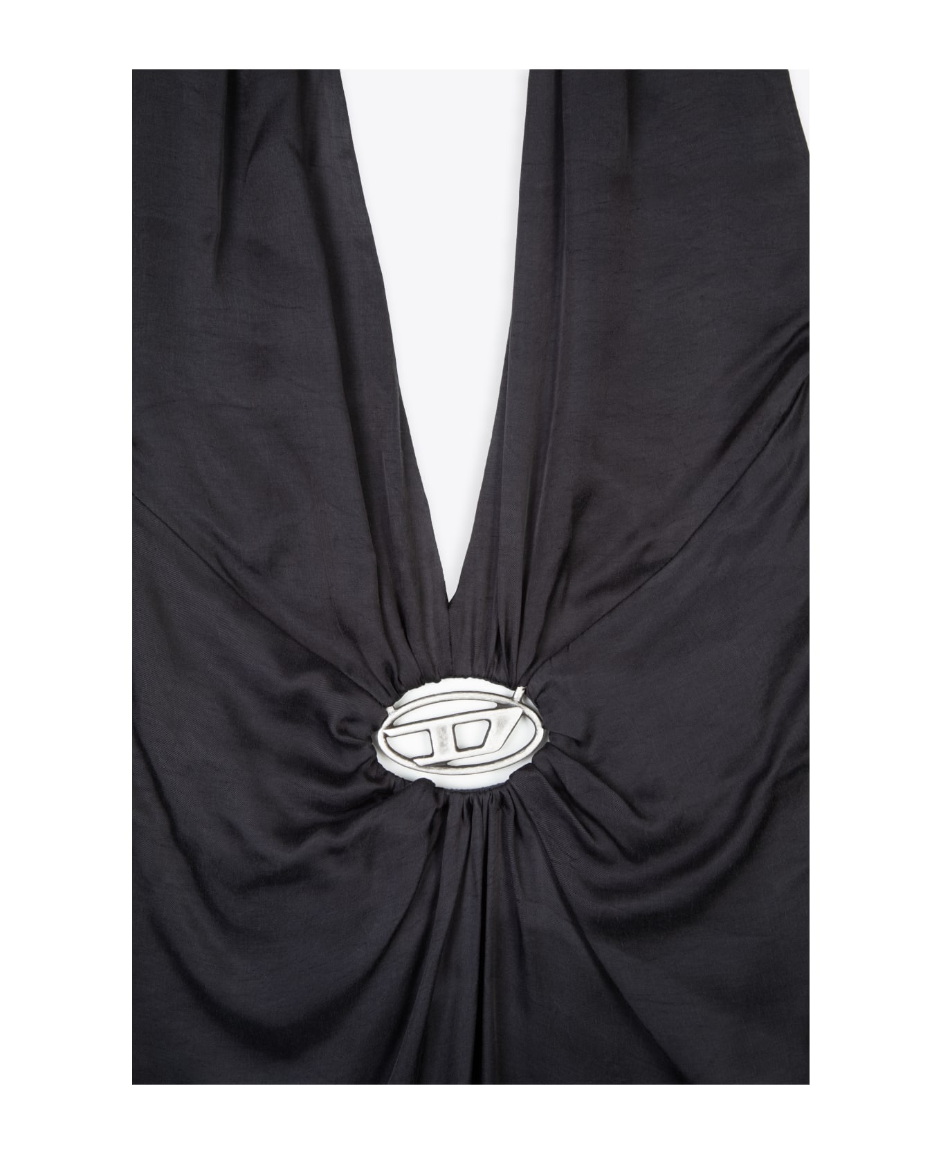 Diesel D-stant-n1 Black satin midi draped dress with Oval D - D Stant - Nero
