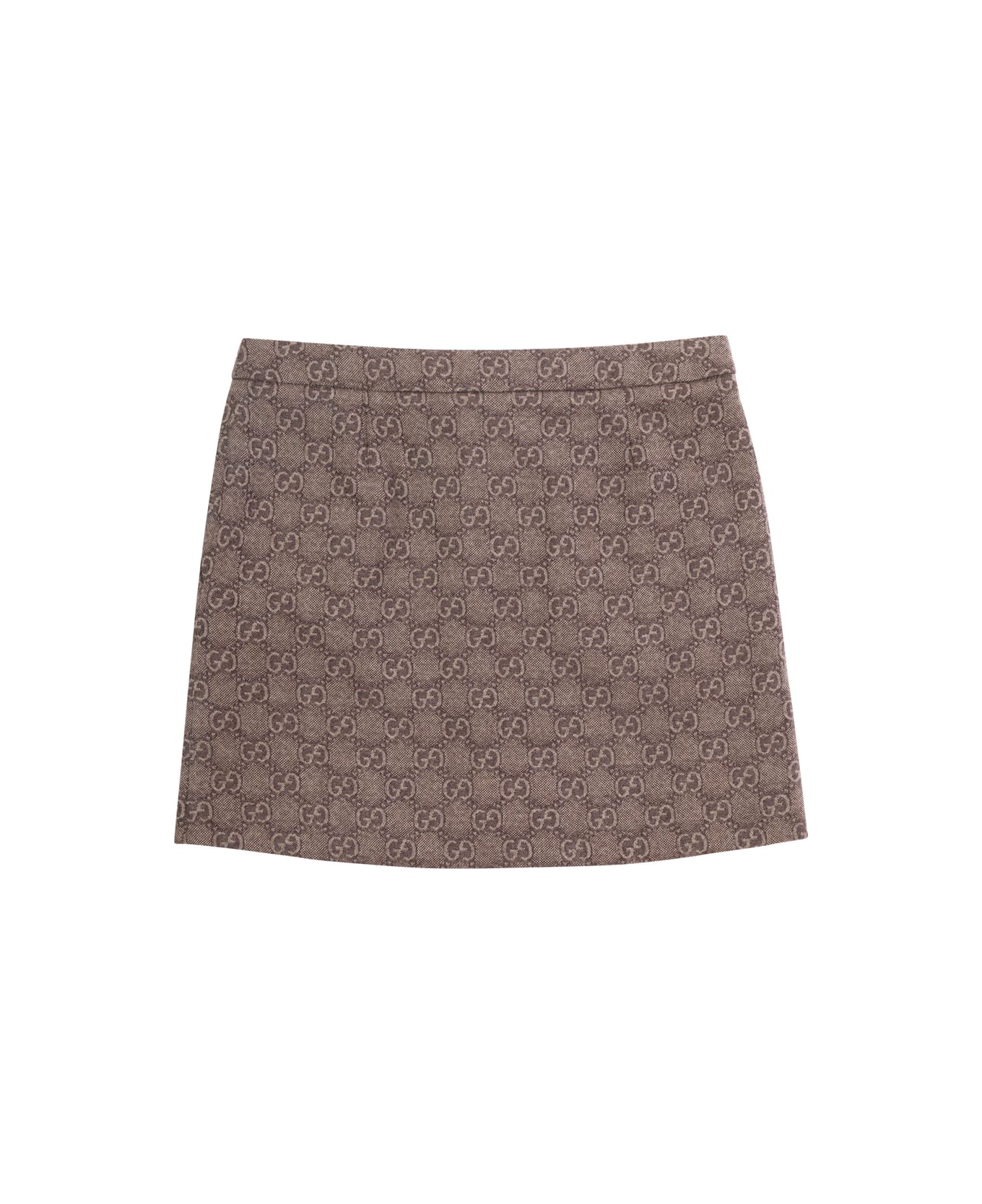 Gucci Beige Miniskirt With Gg Motif In Wool Girl - Brown