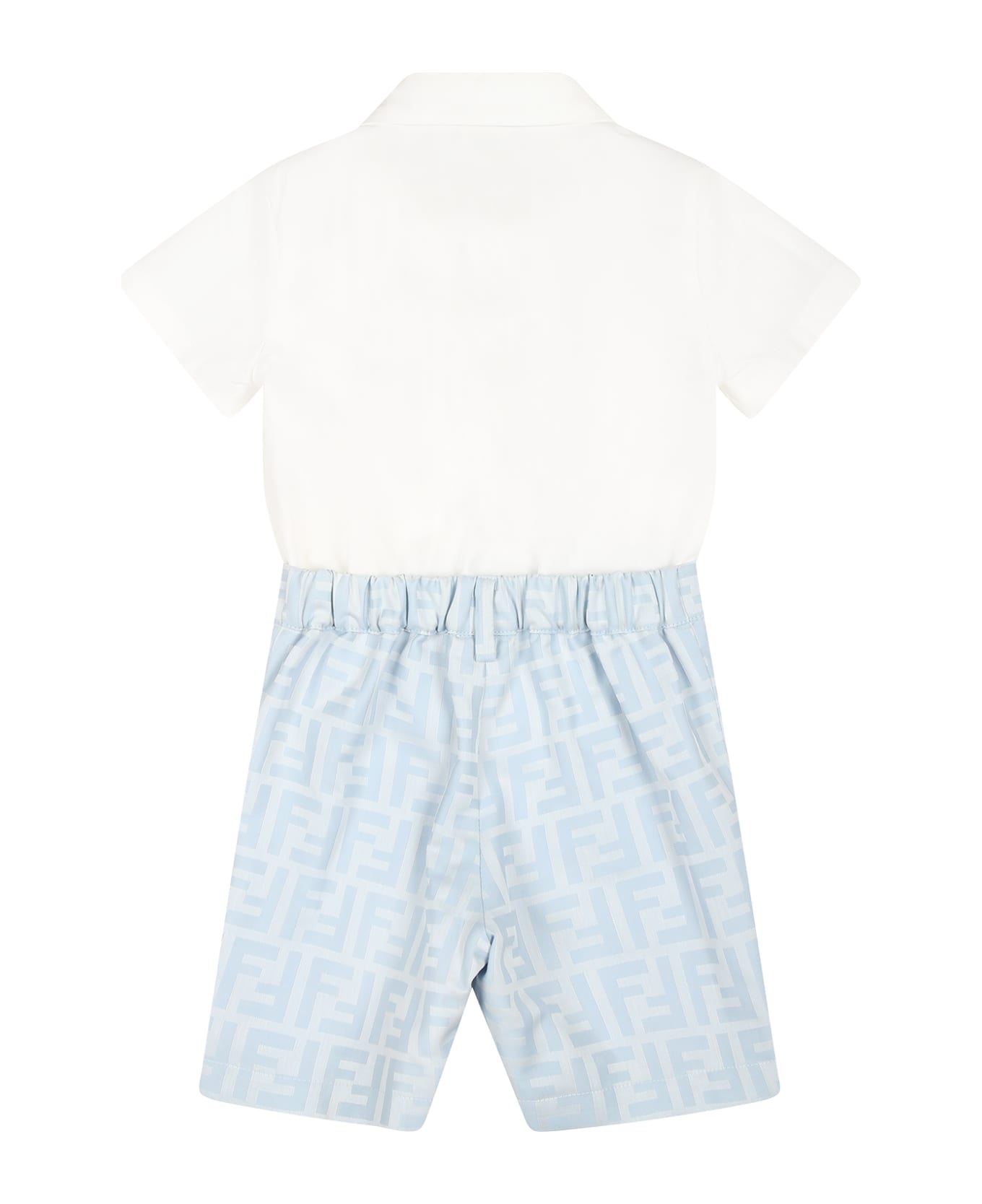 Fendi Light Blue Suit For Baby Boy With Double F - Light Blue ボディスーツ＆セットアップ