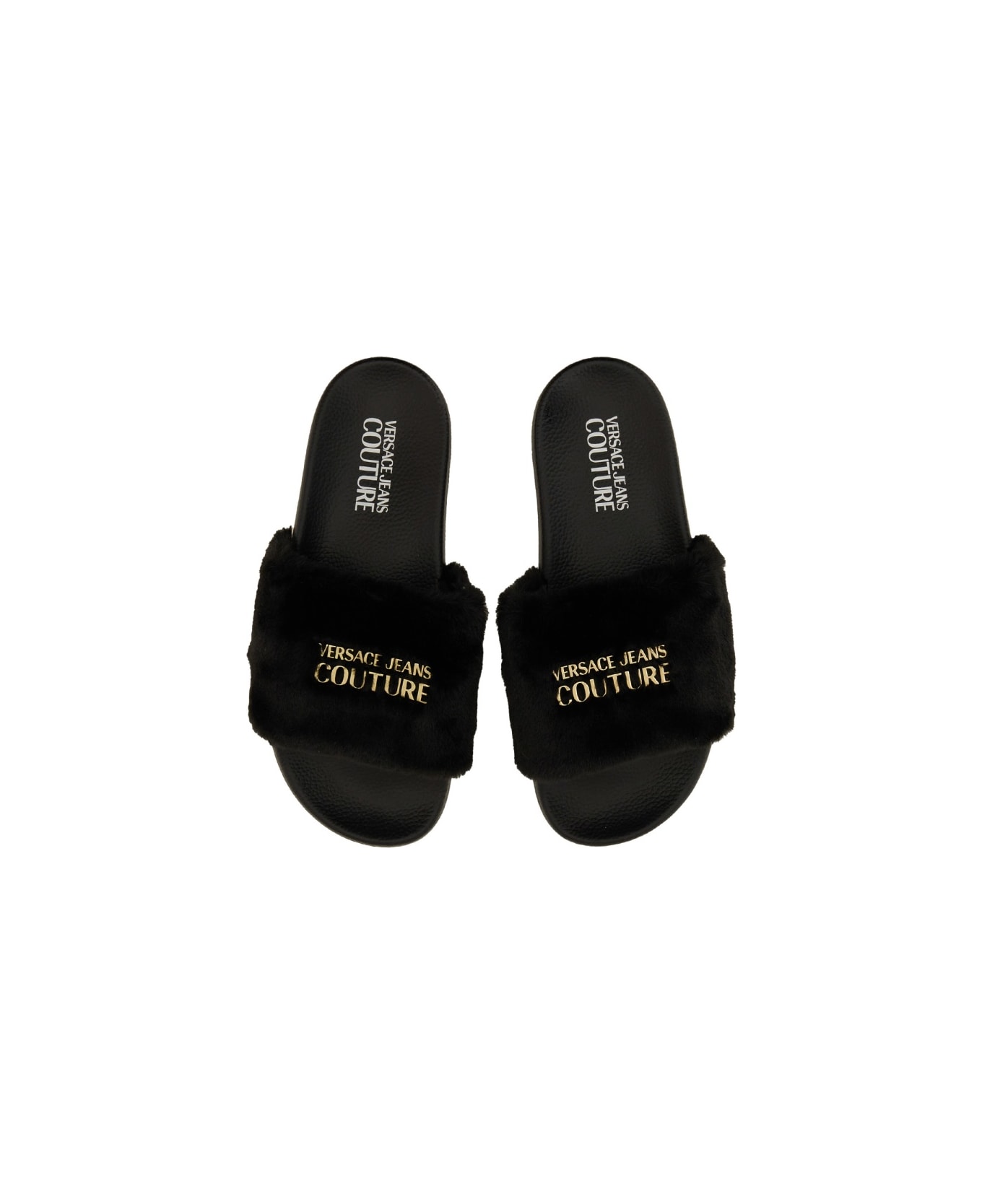 Versace Jeans Couture Slide Sandal With Logo - BLACK