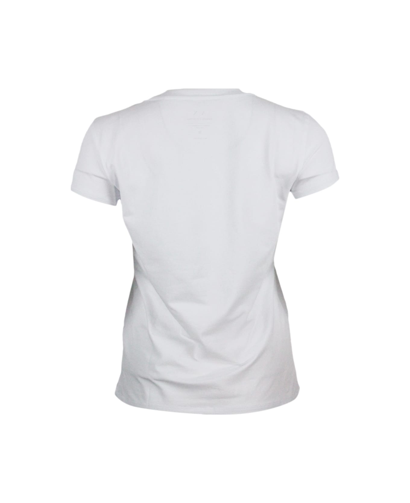 Armani Collezioni Short-sleeved Crew-neck T-shirt With Logo On The Chest In Stretch Cotton And Lurex Logo Writing - White Tシャツ