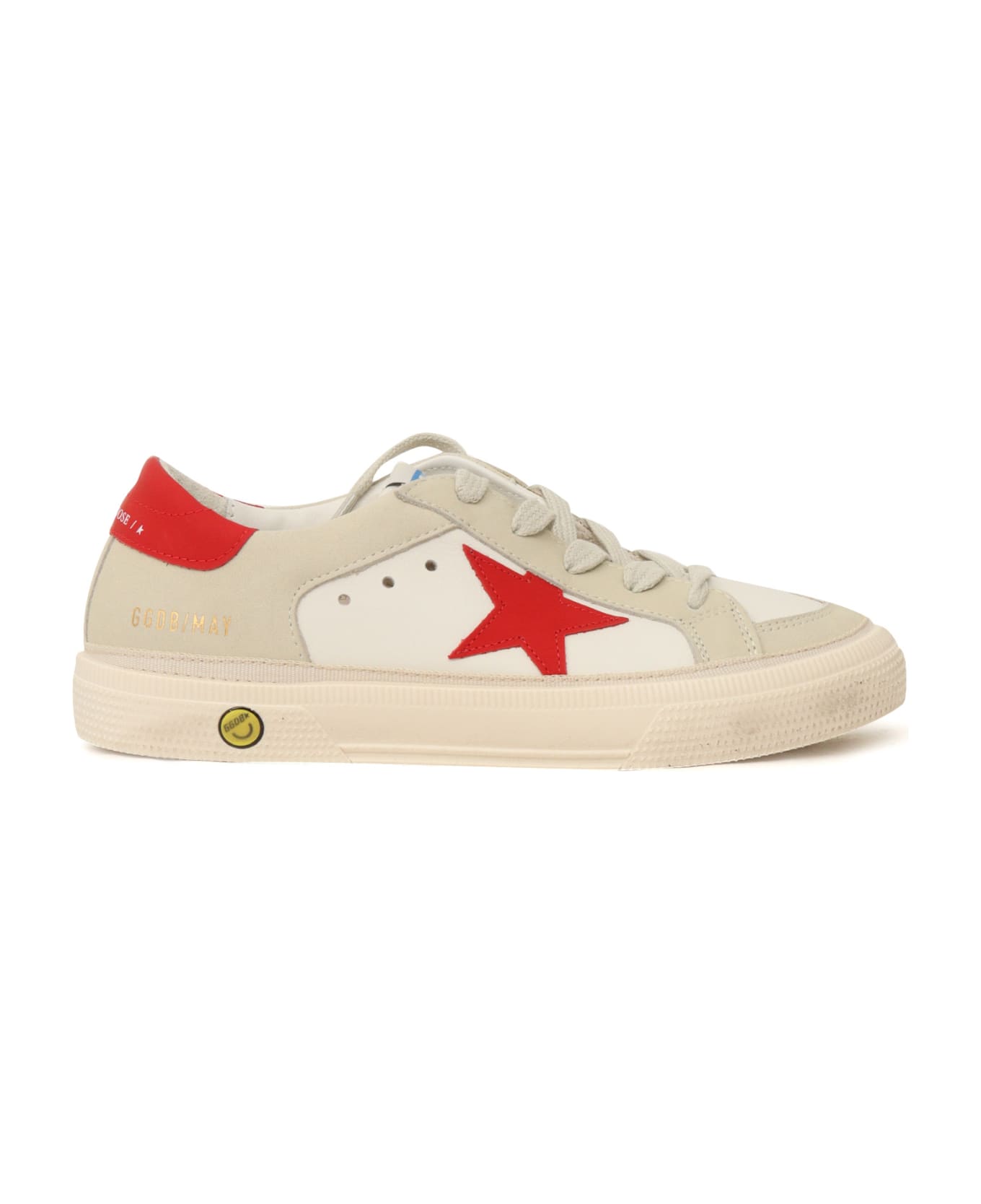 Golden Goose May Leather And Nabuk Upper Leather Star And Heel - WHITE