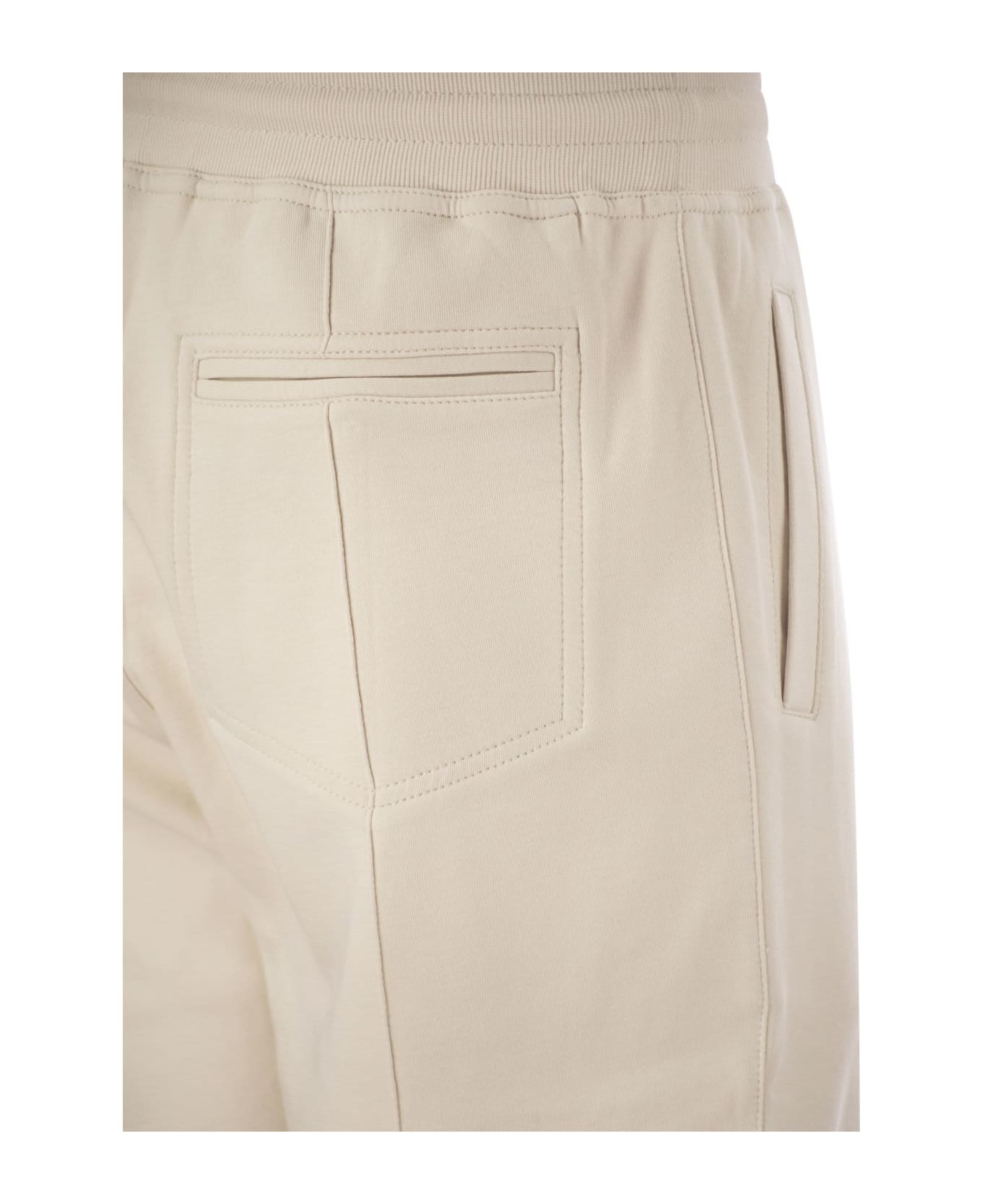 Brunello Cucinelli Techno Cotton Fleece Trousers With Crête - Cream