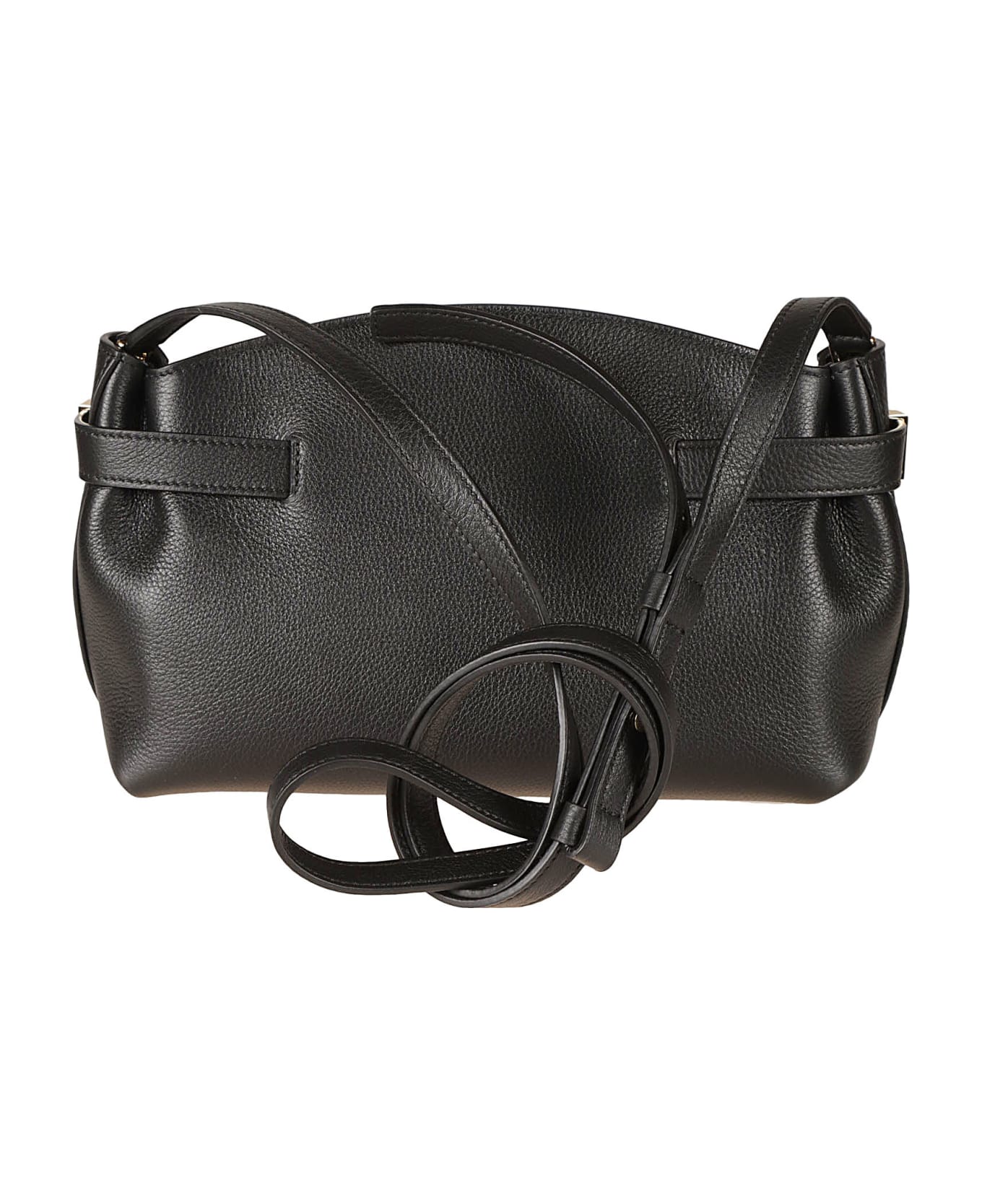 Ferragamo Grained Leather Gancini Shoulder Bag - Black
