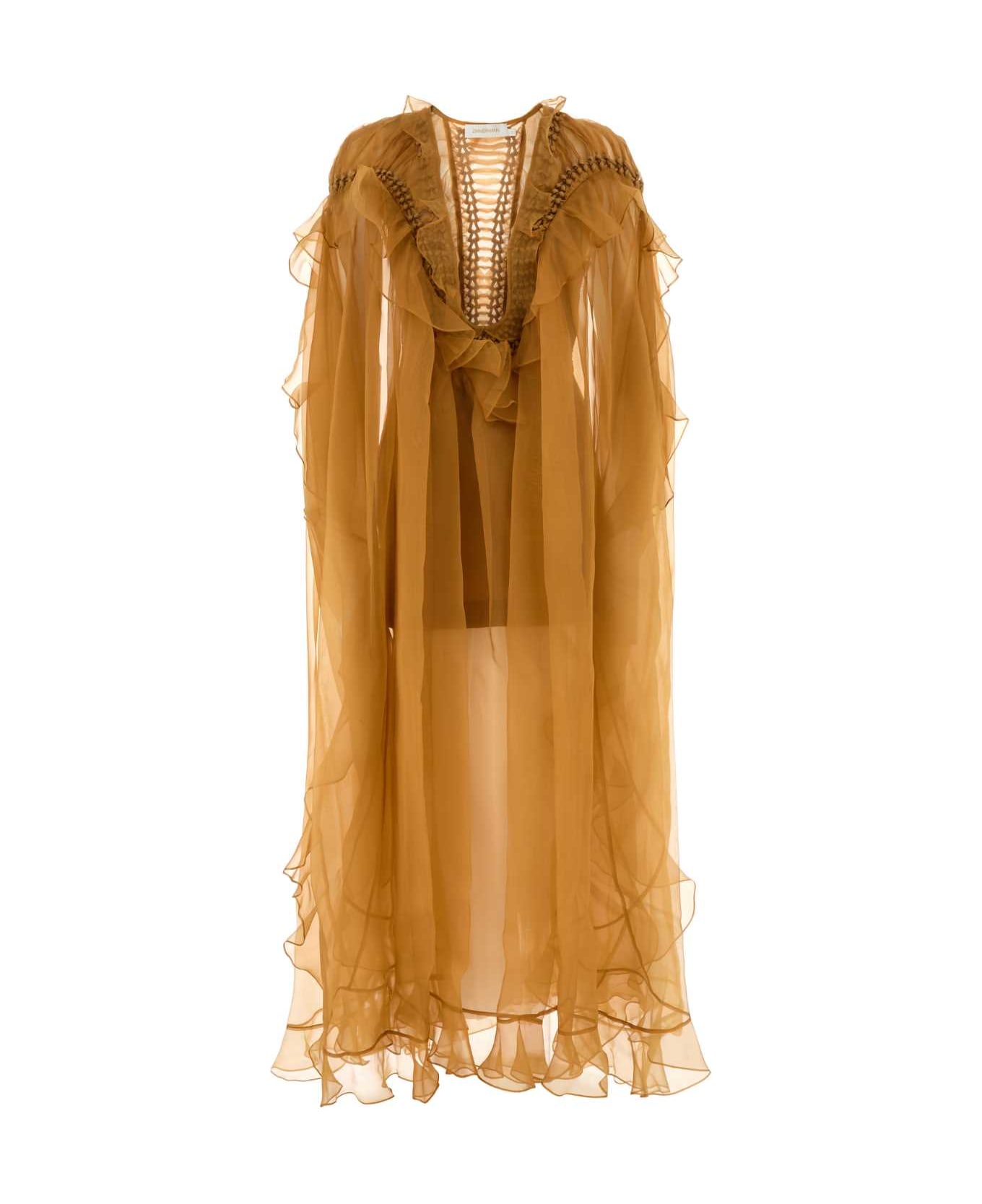 Zimmermann Orange Organza Balance Dress - TAN
