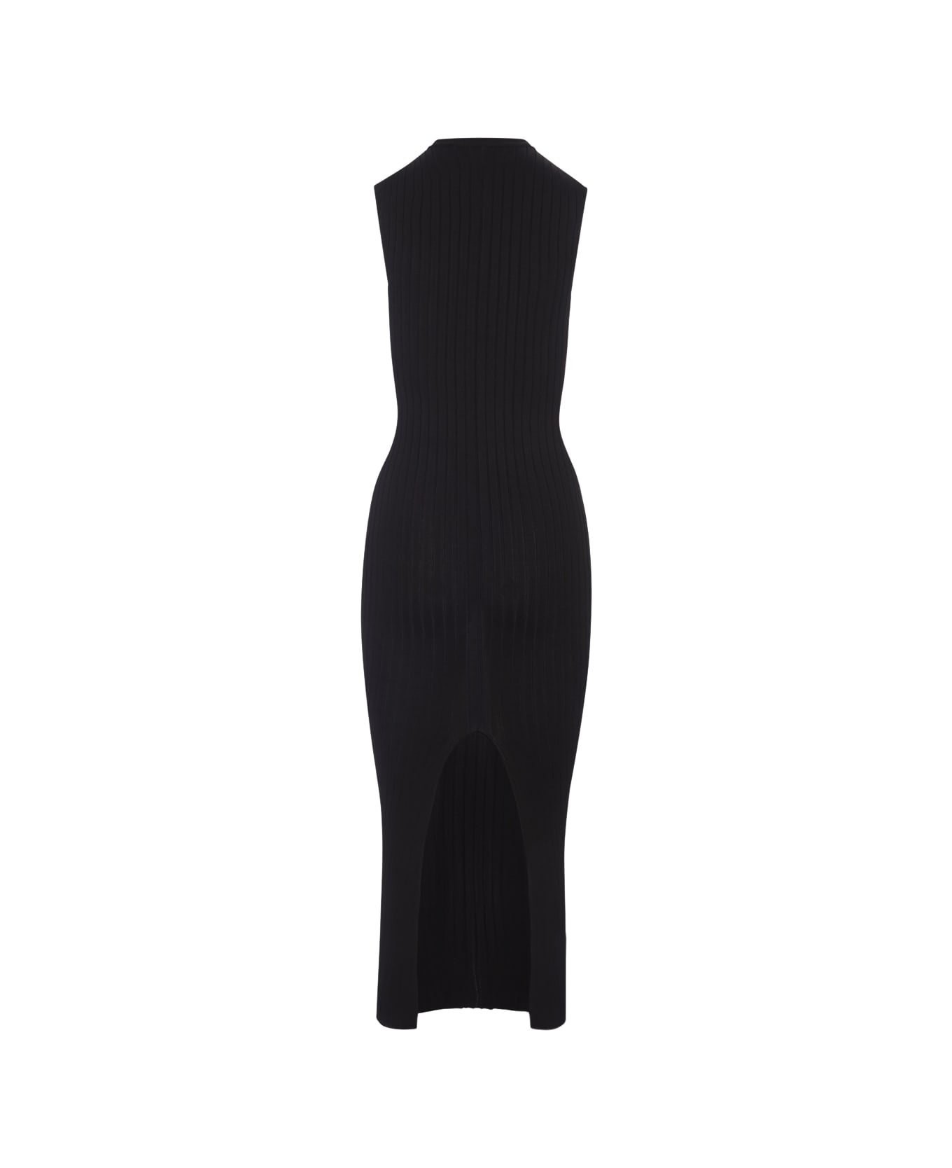Marni Black Long Sleeveless Ribbed Knit Dress - Black