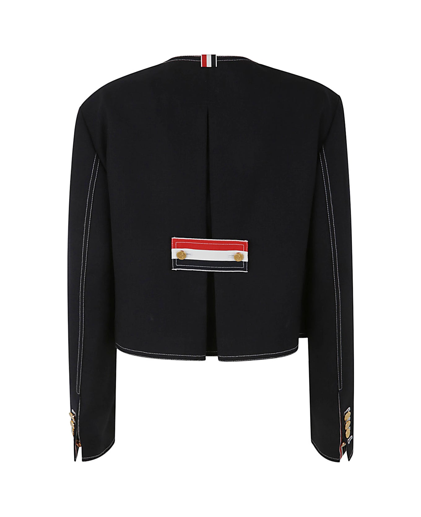 Thom Browne Box Pleat Cardigan Jacket In 2ply Fresco - Navy