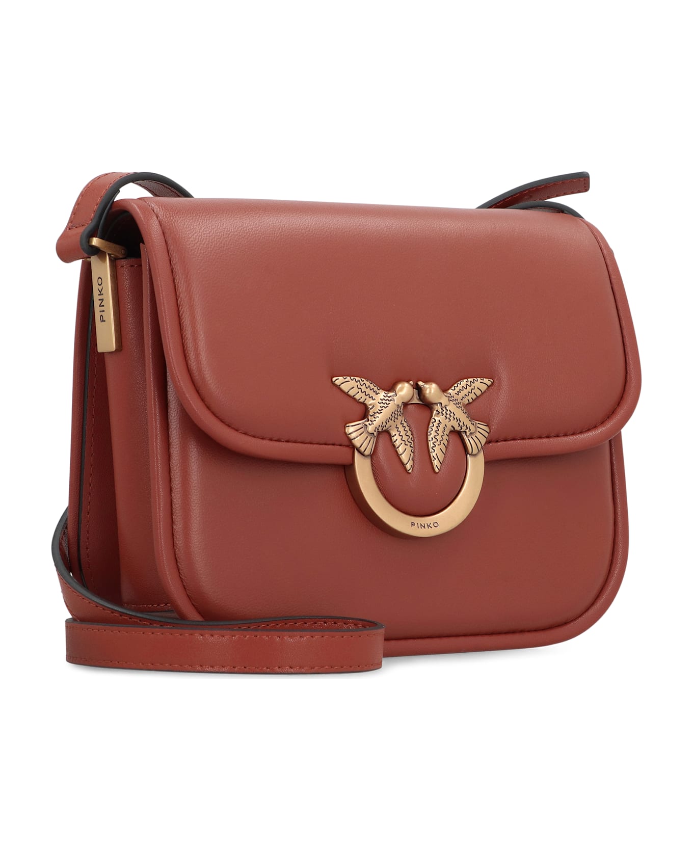 Pinko Love Box Fl Mini Leather Crossbody Bag - Saddle Brown