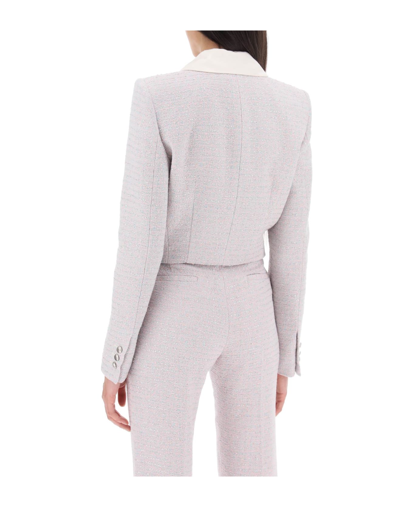 Alessandra Rich Cropped Jacket In Tweed Boucle' - LIGHT BLUE PINK (Light blue)