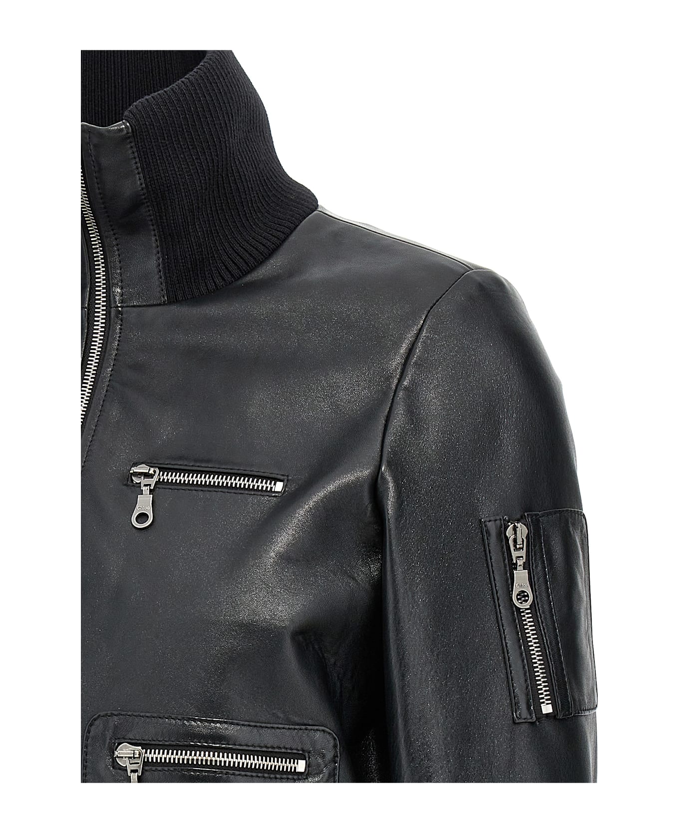 Chloé Leather Bomber Jacket - Black  