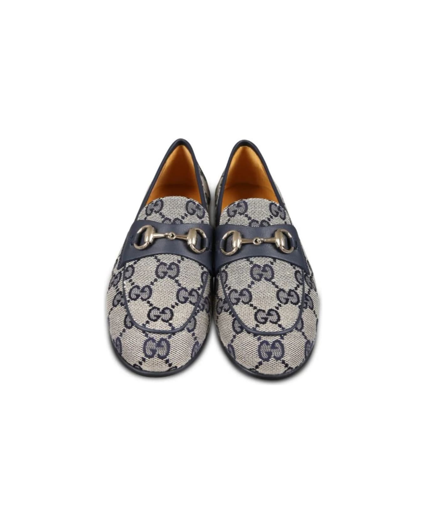 Gucci Beige And Blue Loafers With Horsebit Detail In Gg Supreme Canvas Boy - Multicolor