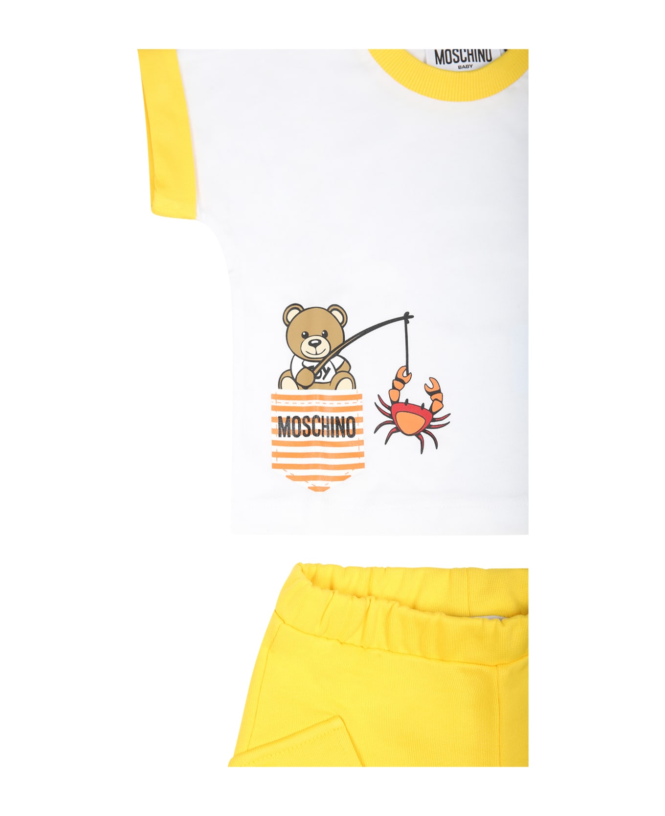 Moschino Yellow Suit For Baby Boy With Teddy Bear - White
