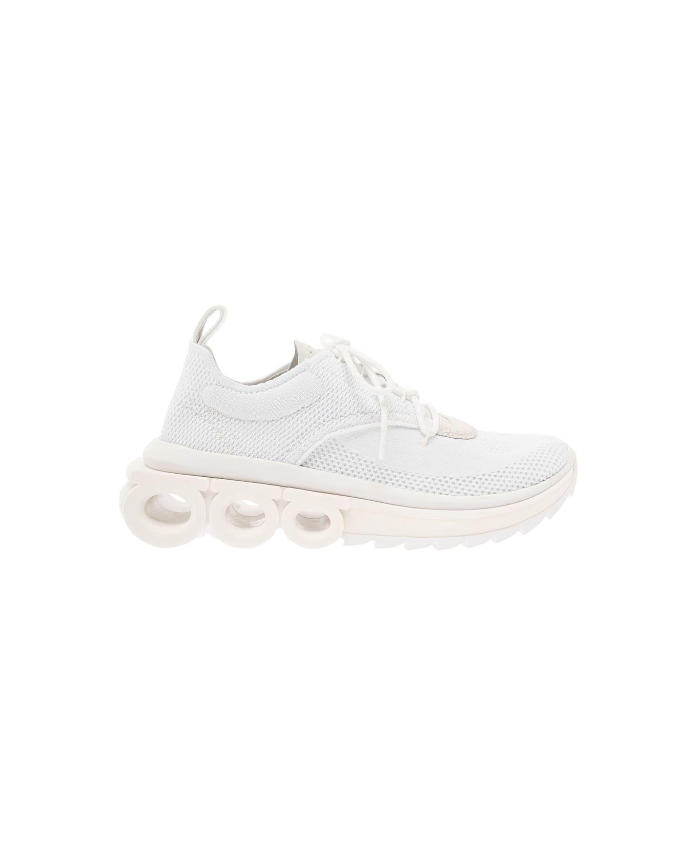 Ferragamo 'nima' White Low Top Sneakers With Gancini Detail In Mixed Materials Woman - White