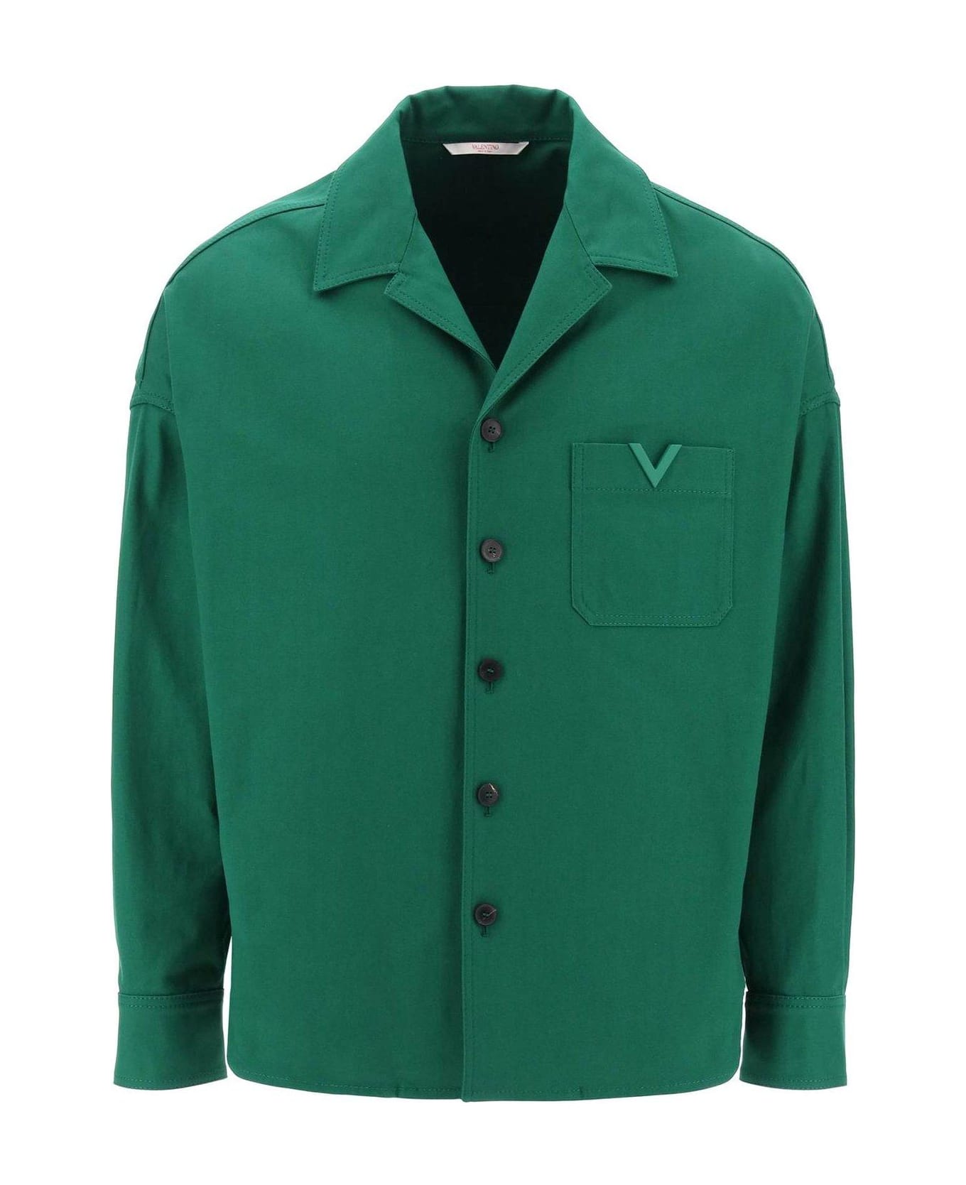 Valentino Logo Plaque Long-sleeved Overshirt - GREEN