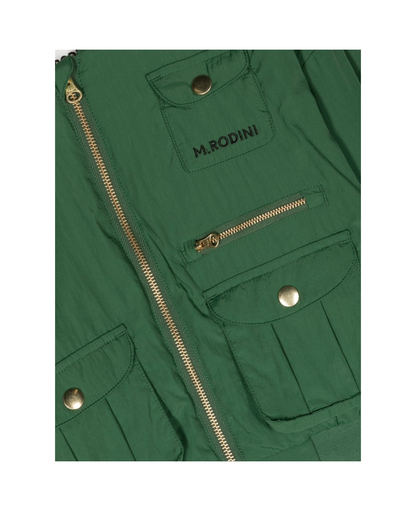 Mini Rodini Green Bomber Jacket With Patch Pockets And Logo Embroidery In Nylon Boy - Green