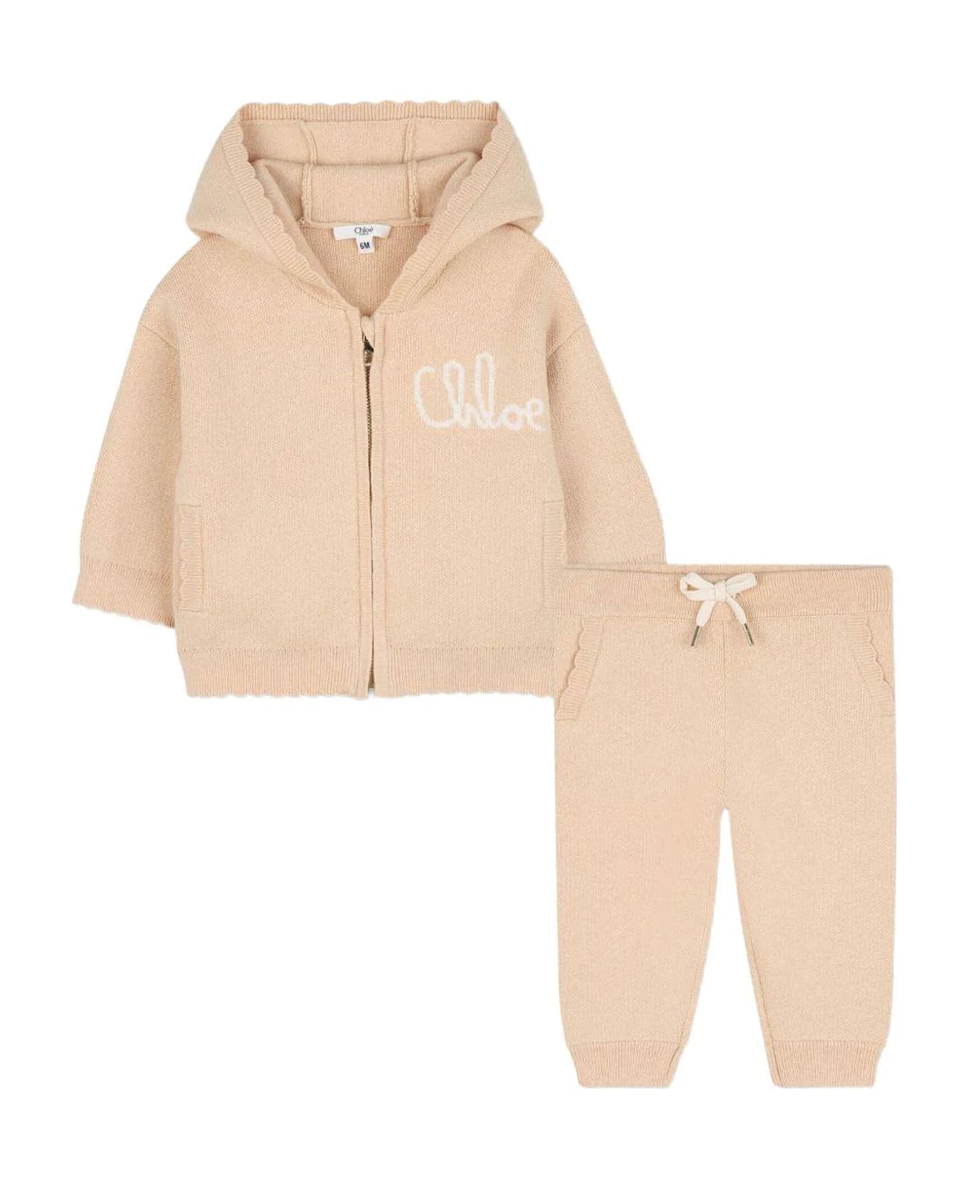 Chloé Beige Suit For Baby Girl With Logo - Beige