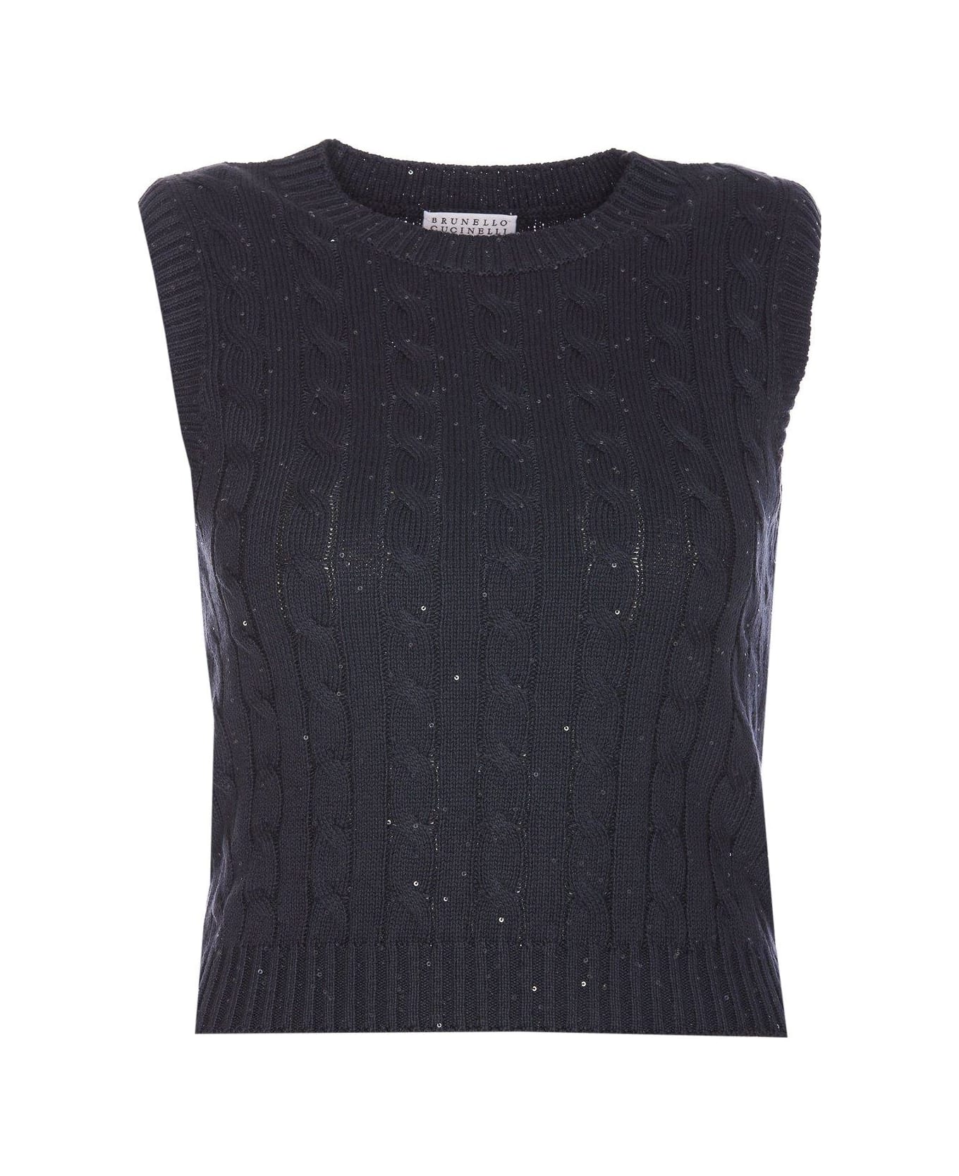 Brunello Cucinelli Sequin Embellished Cable-knitted Top - BLACK