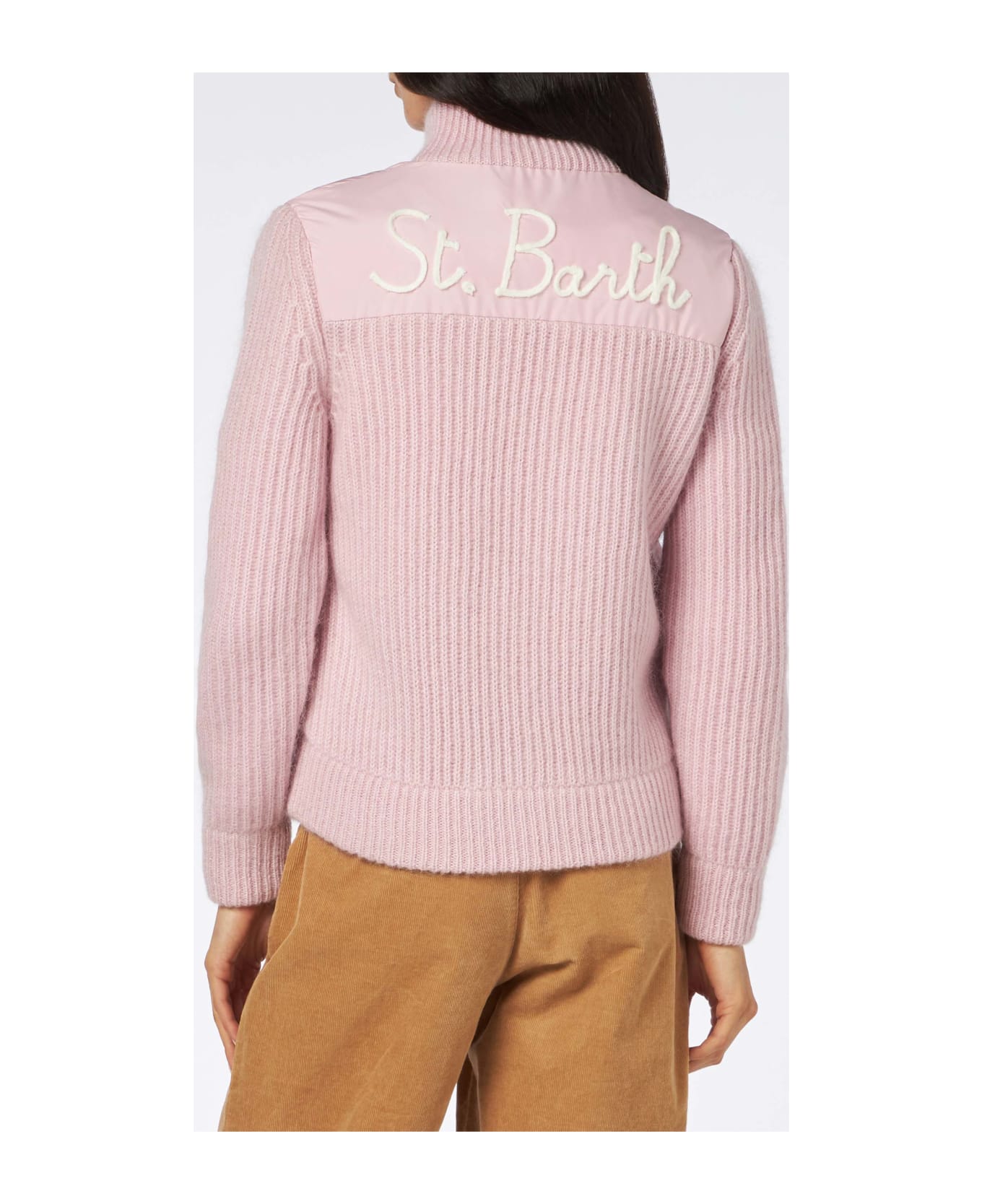 MC2 Saint Barth Woman Padded Jacket With Knitted Sleeves - PINK