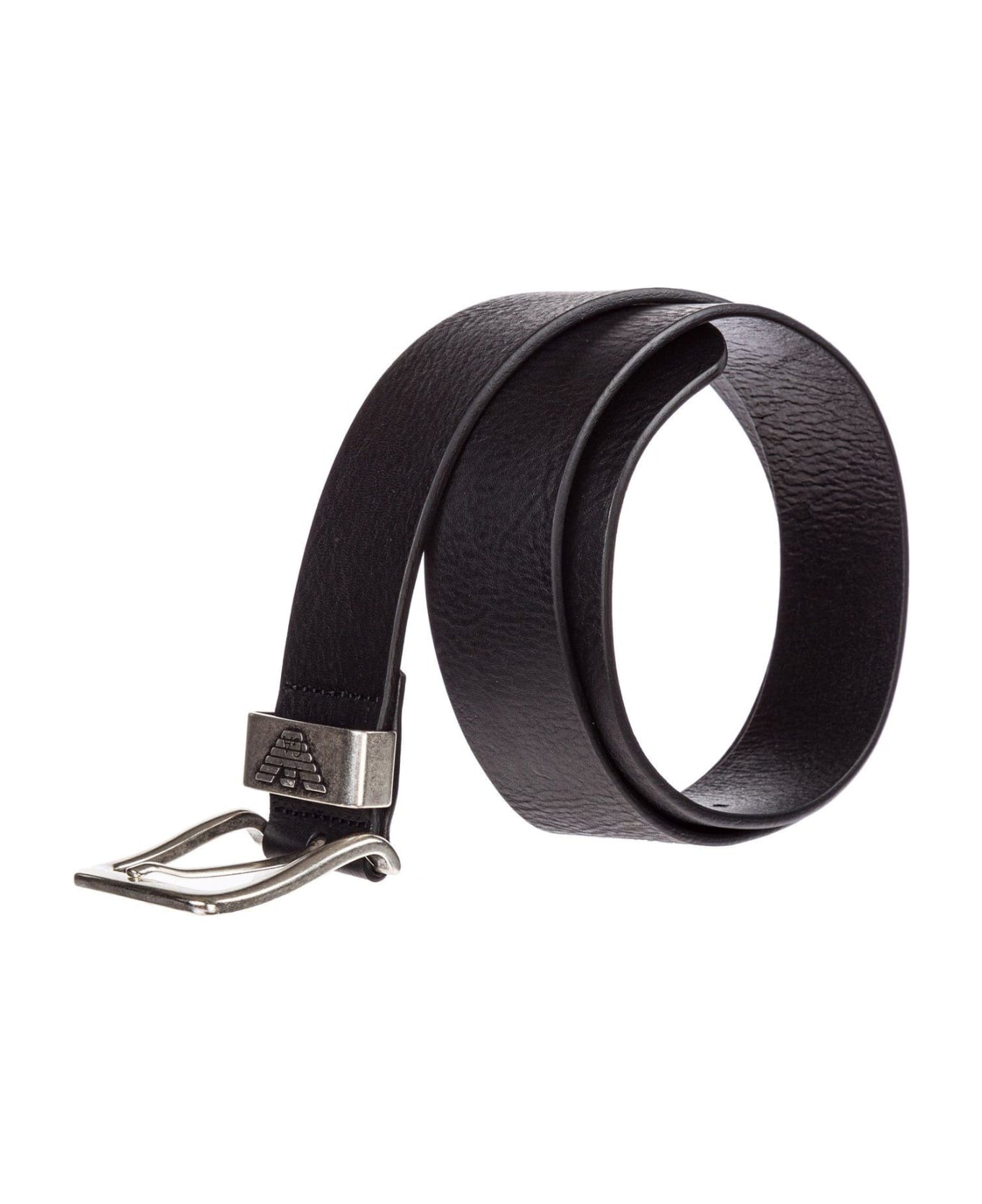 Emporio Armani Logo Engraved Buckle Belt - Black