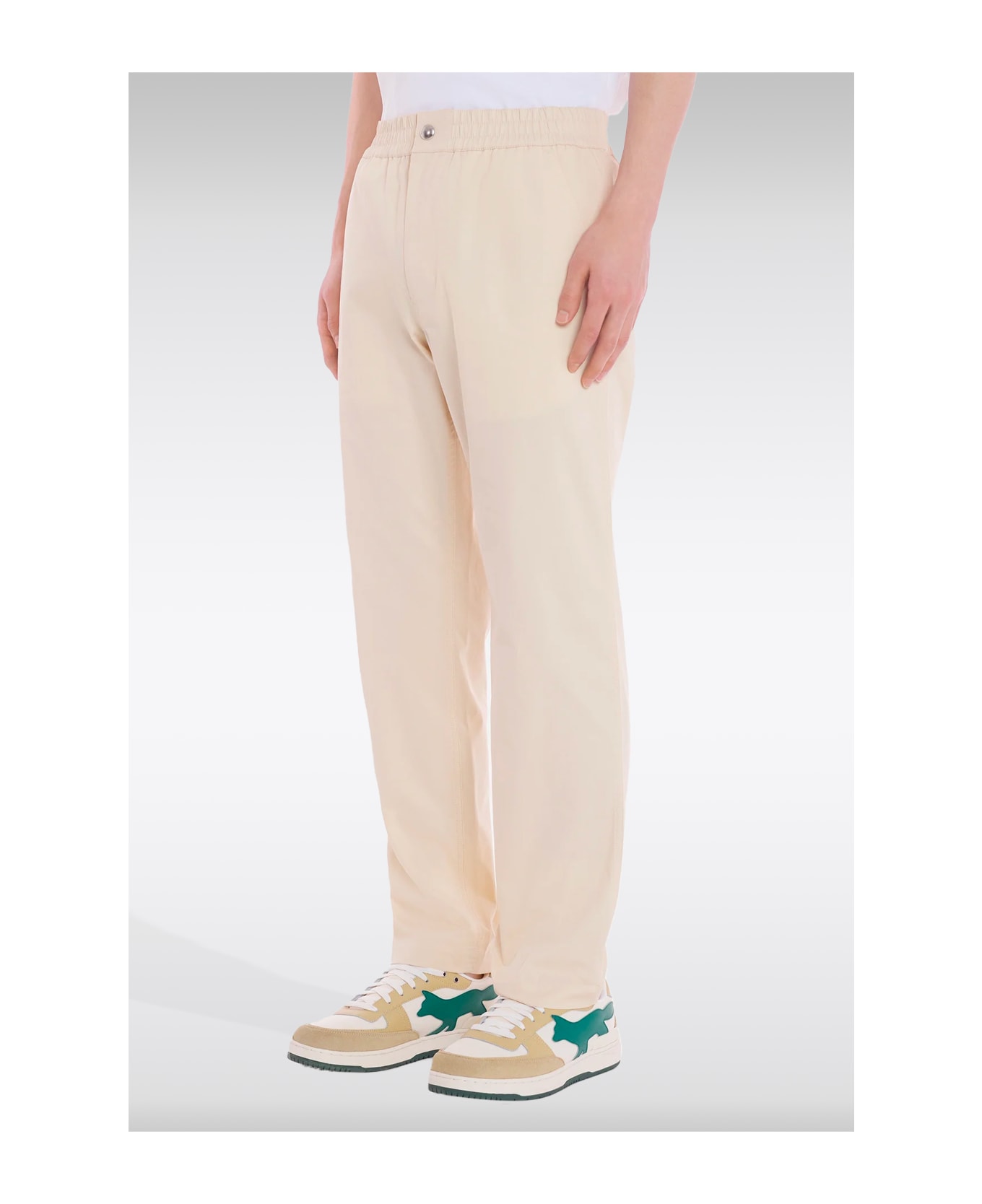 Maison Kitsuné Casual Pants Light beige cotton pants with elastic waistband - Casual Pants - Beige
