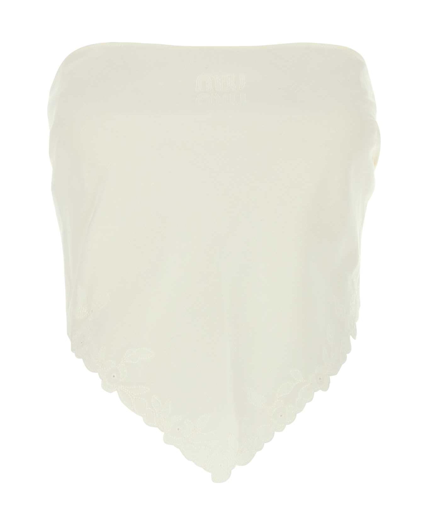 Miu Miu White Linen Blend Top - AVORIO