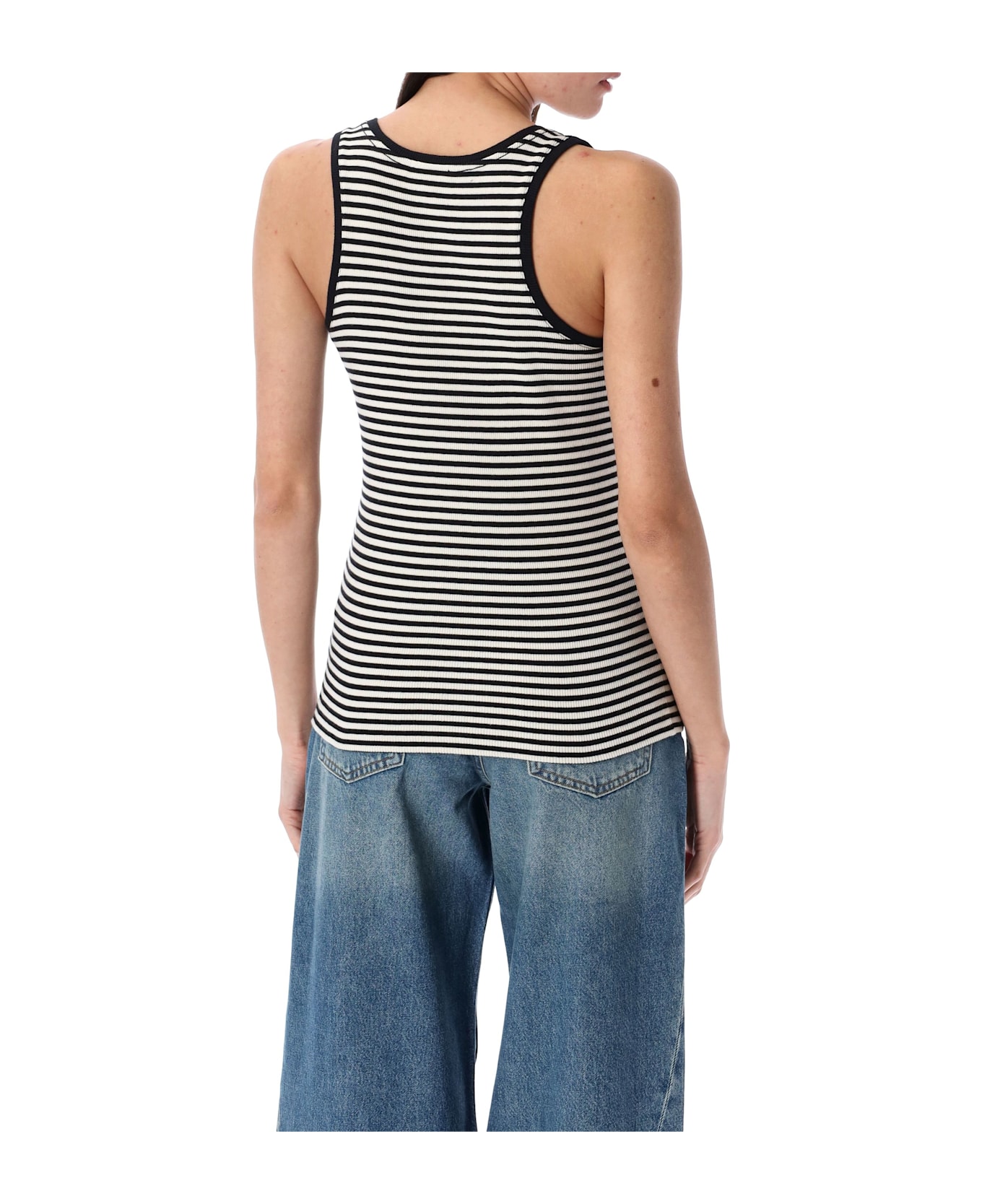 Anine Bing Alessia Tank Top - BLACK WHITE STRIPED