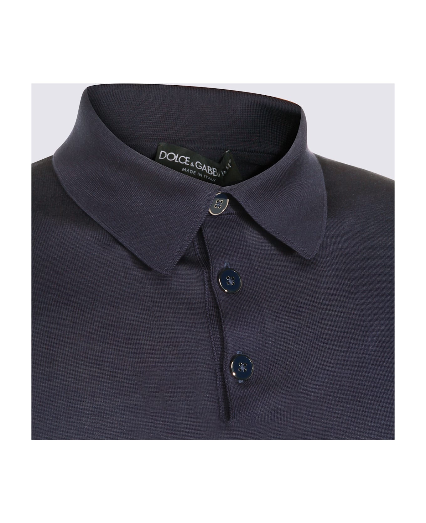 Dolce & Gabbana Navy Cotton Polo Shirt - Blue