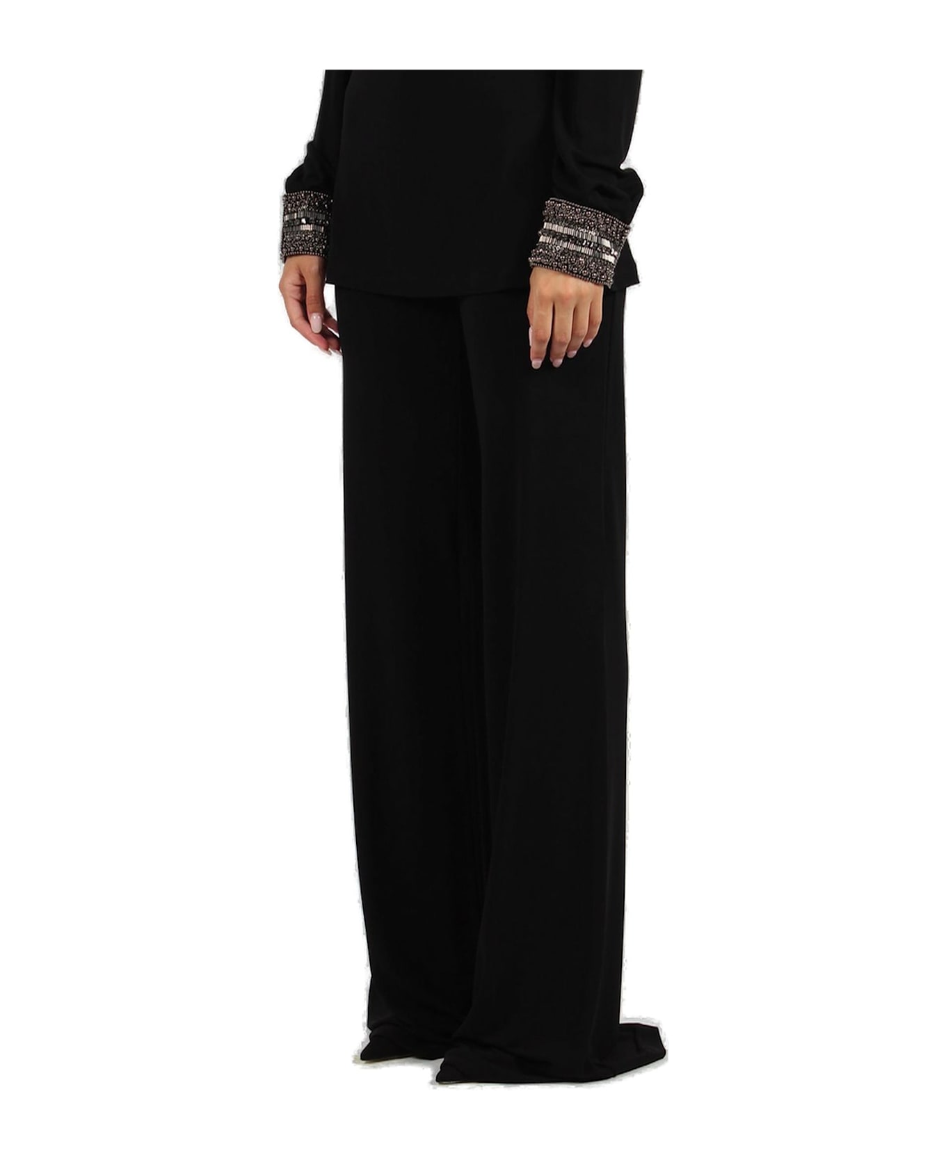 Alberta Ferretti Elasticated Waistband Wide-leg Cady Trousers - Black ボトムス