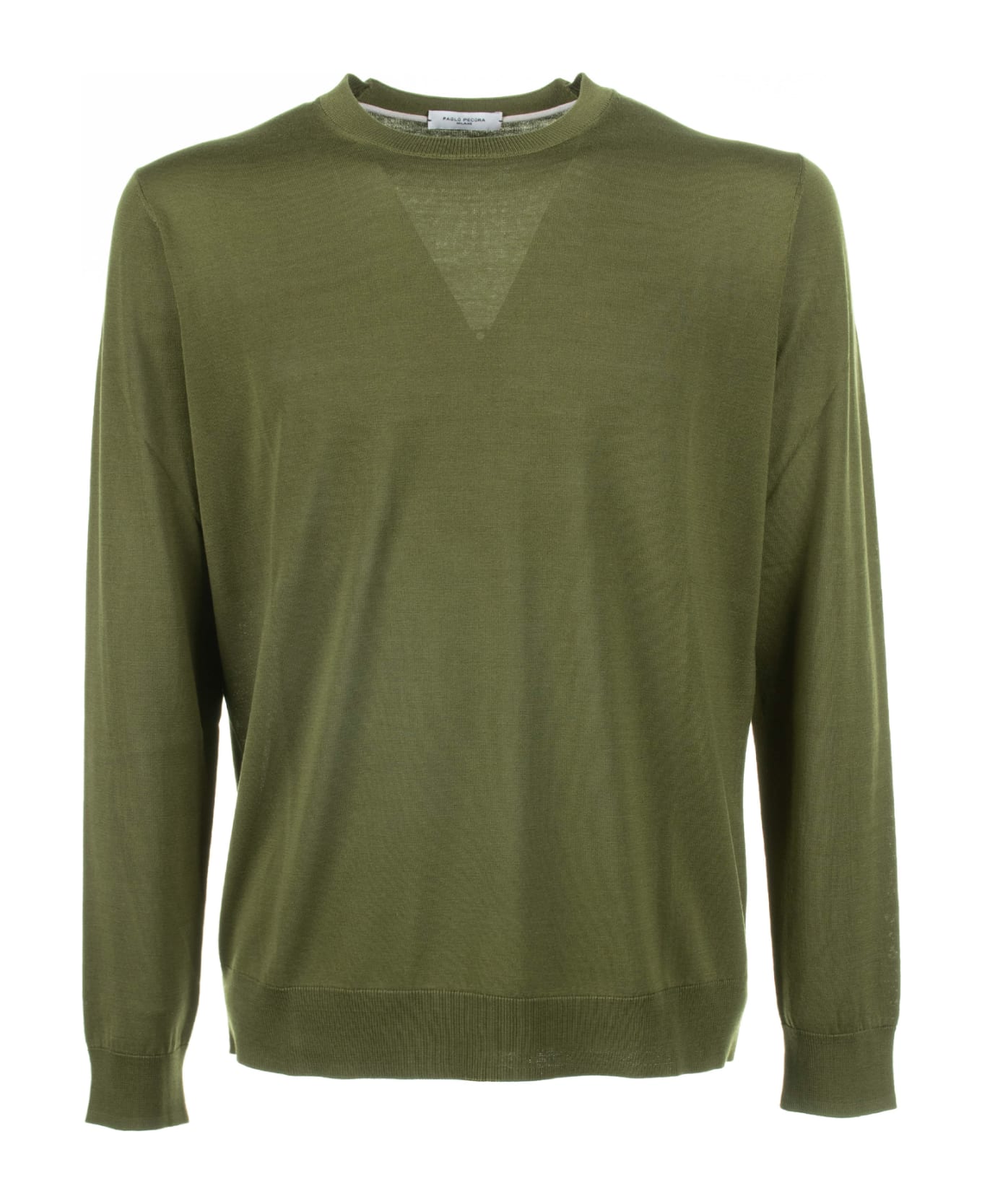 Paolo Pecora Green Crew-neck Sweater In Cotton And Silk - VERDE