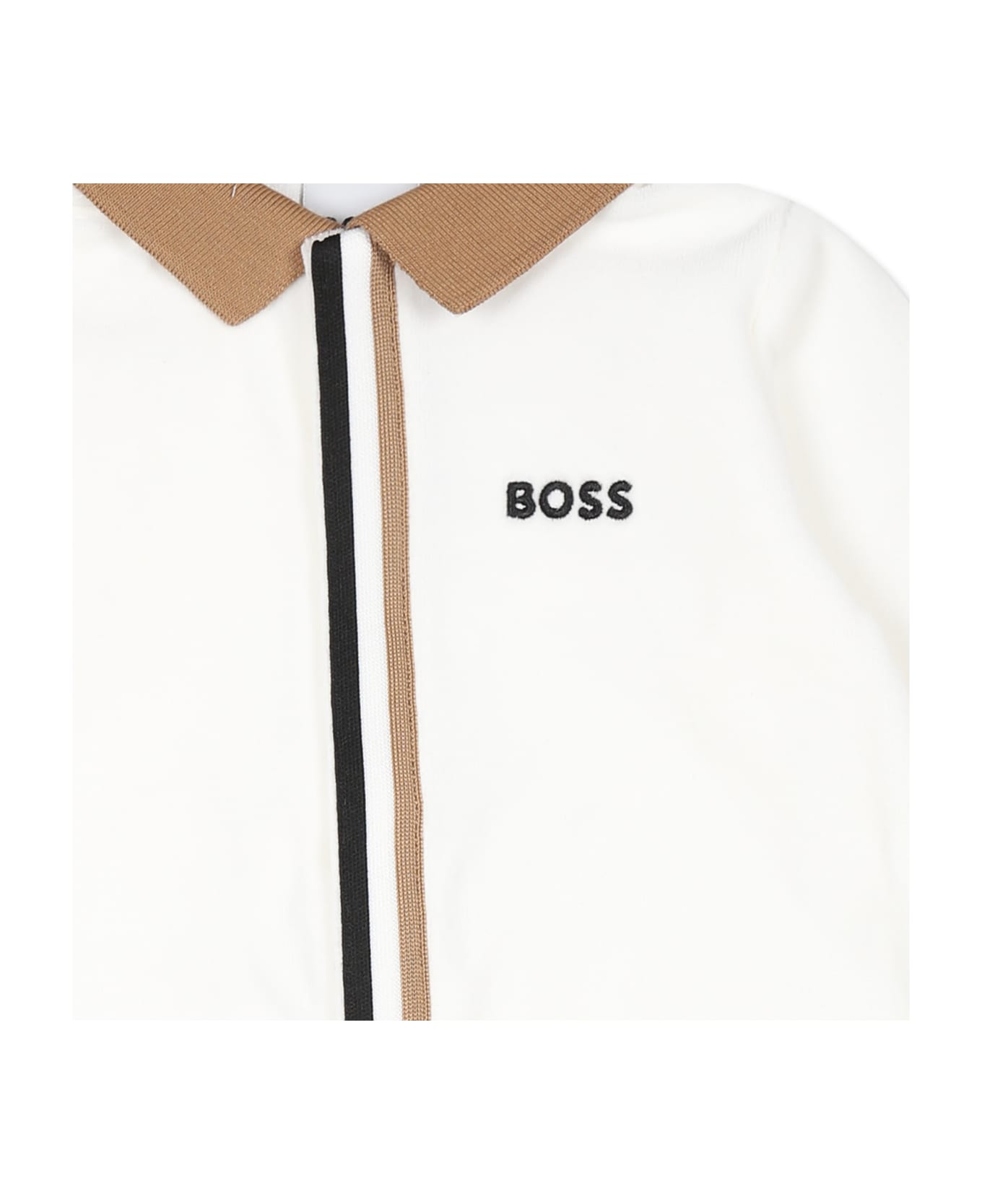 Hugo Boss Ivory Babygrow For Baby Boy With Logo - Ivory