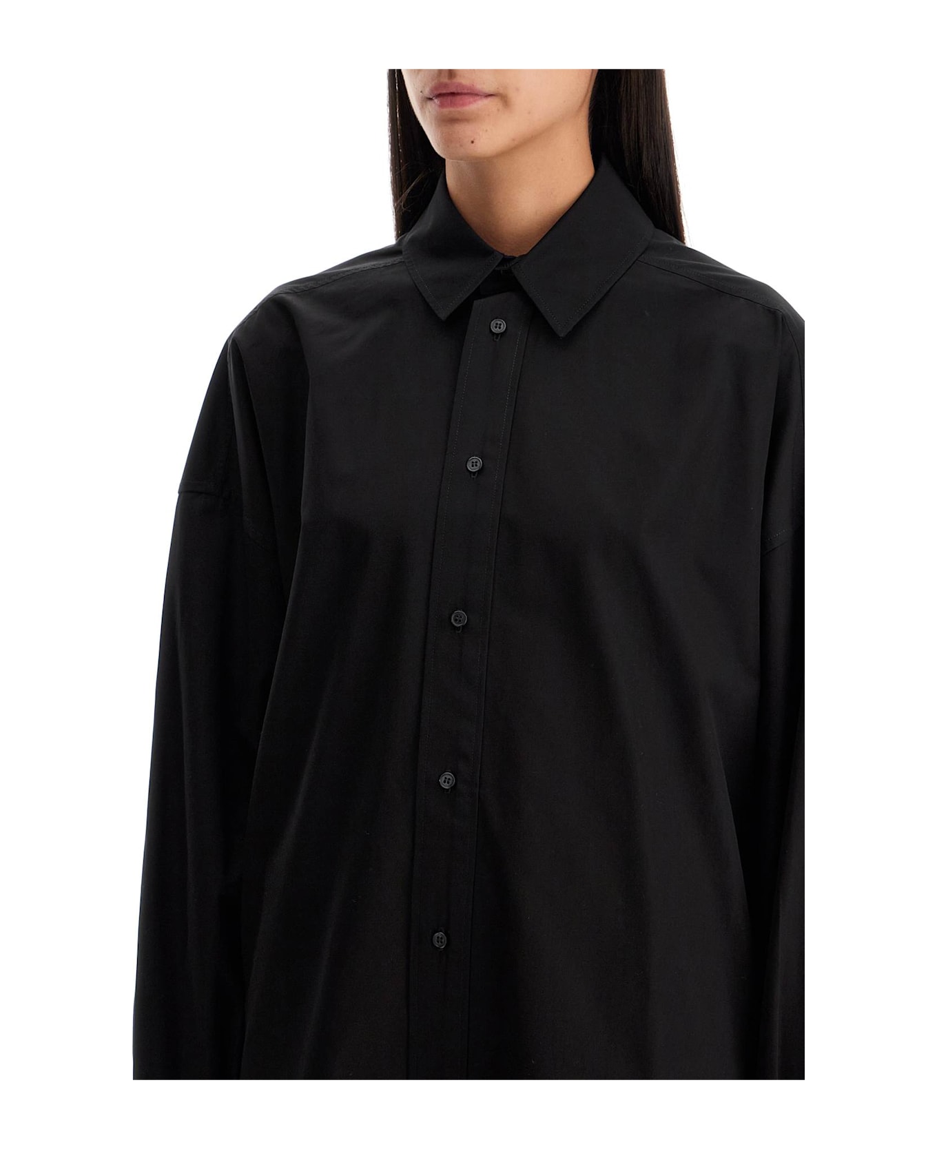 WARDROBE.NYC Mini Shirt Dress With Button Closure - BLACK (Black)